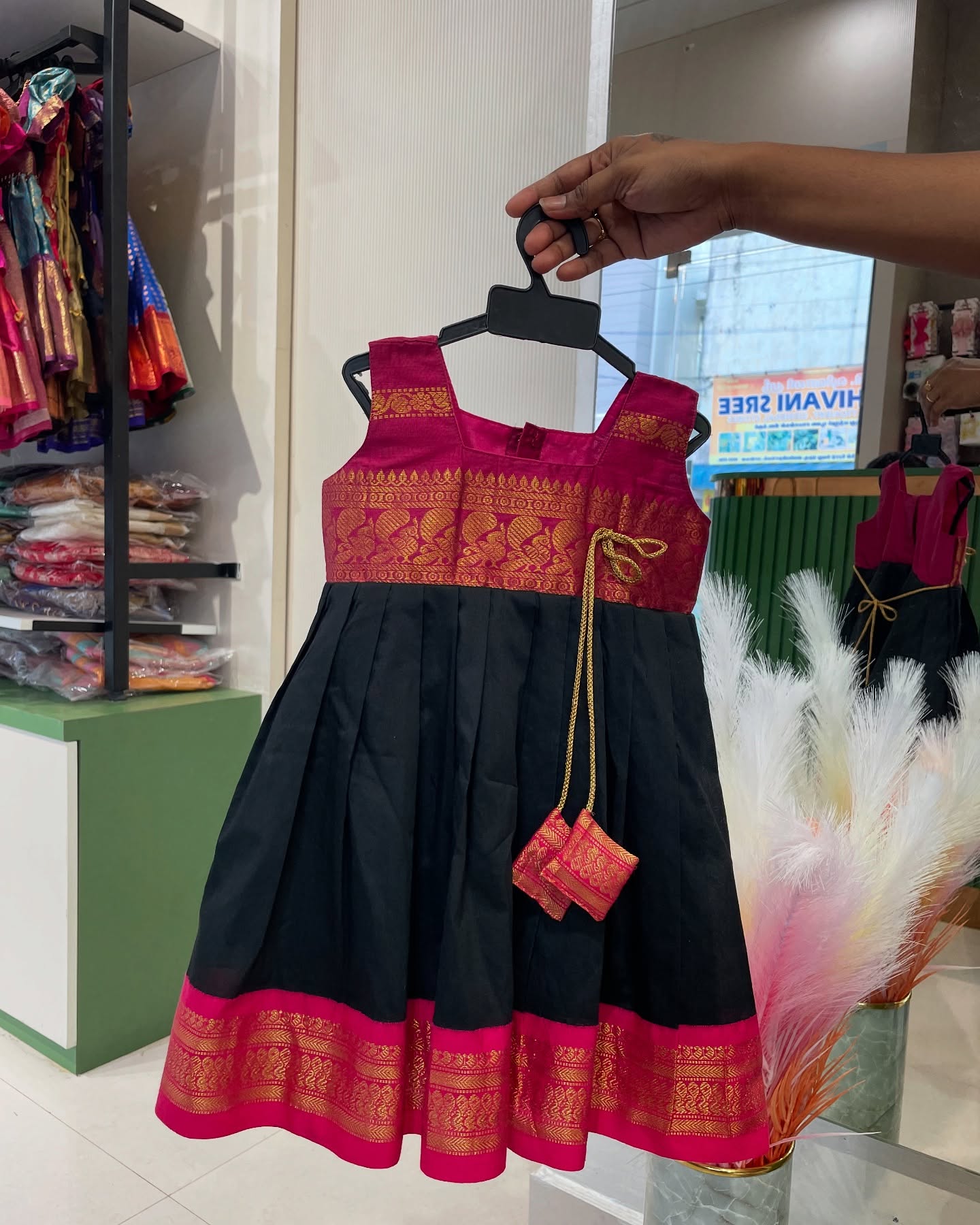 Black and Pink Kalyani cotton frock
