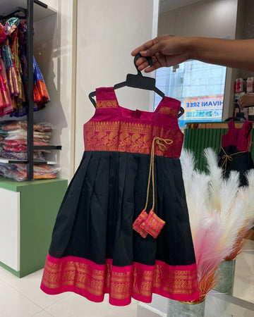 Black and Pink Kalyani cotton frock