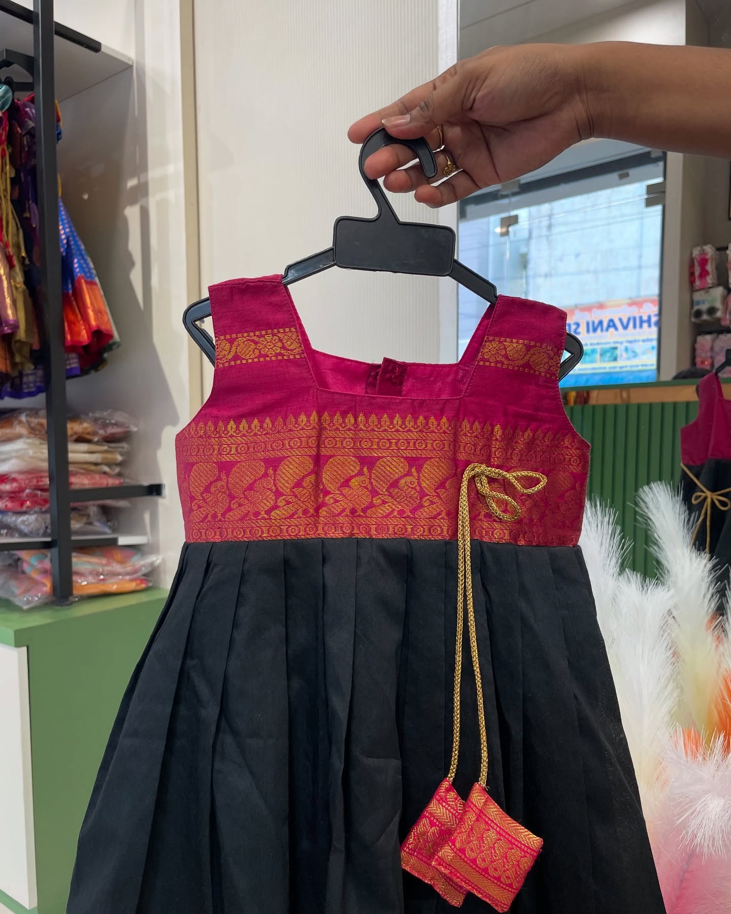 Black and Pink Kalyani cotton frock