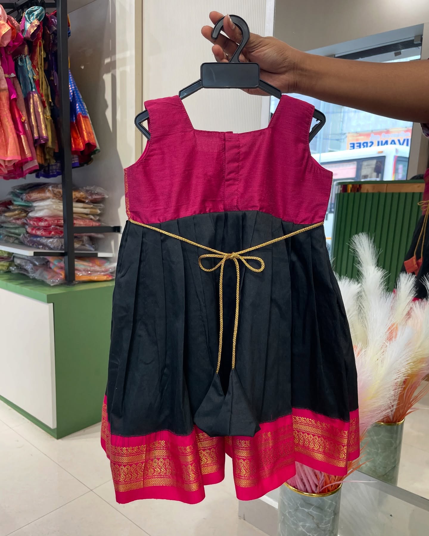 Black and Pink Kalyani cotton frock