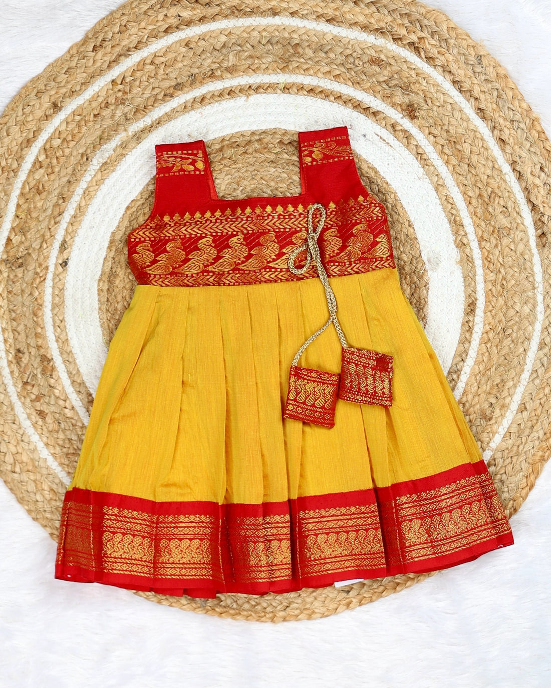Yellow and Red Kalyani cotton frock