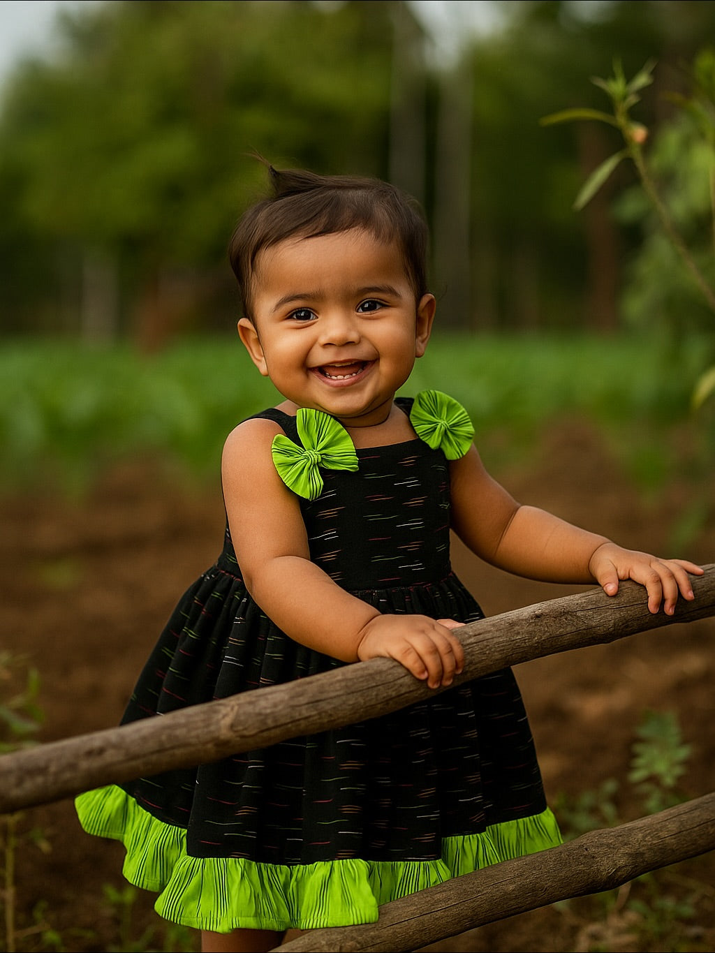 Black and Green Ikkat Cotton Frock