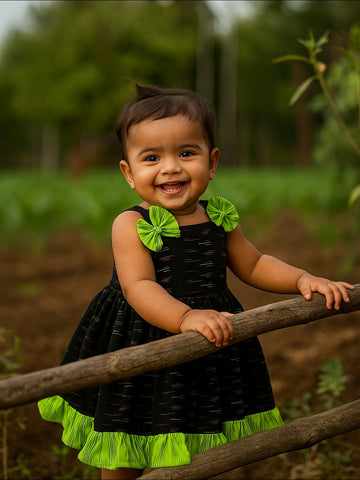 Black and Green Ikkat Cotton Frock
