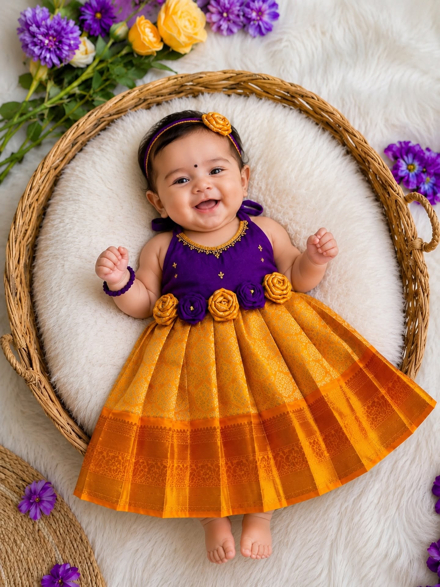 Voilet and Yellow Premium Kanchipattu Frock