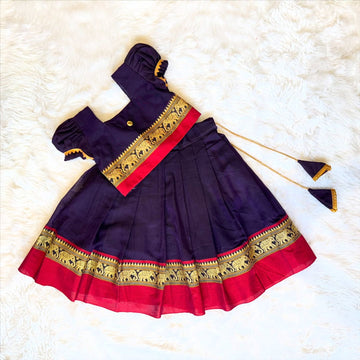 Dark Plum Color Narayanapet Cotton Paavadai and Sattai