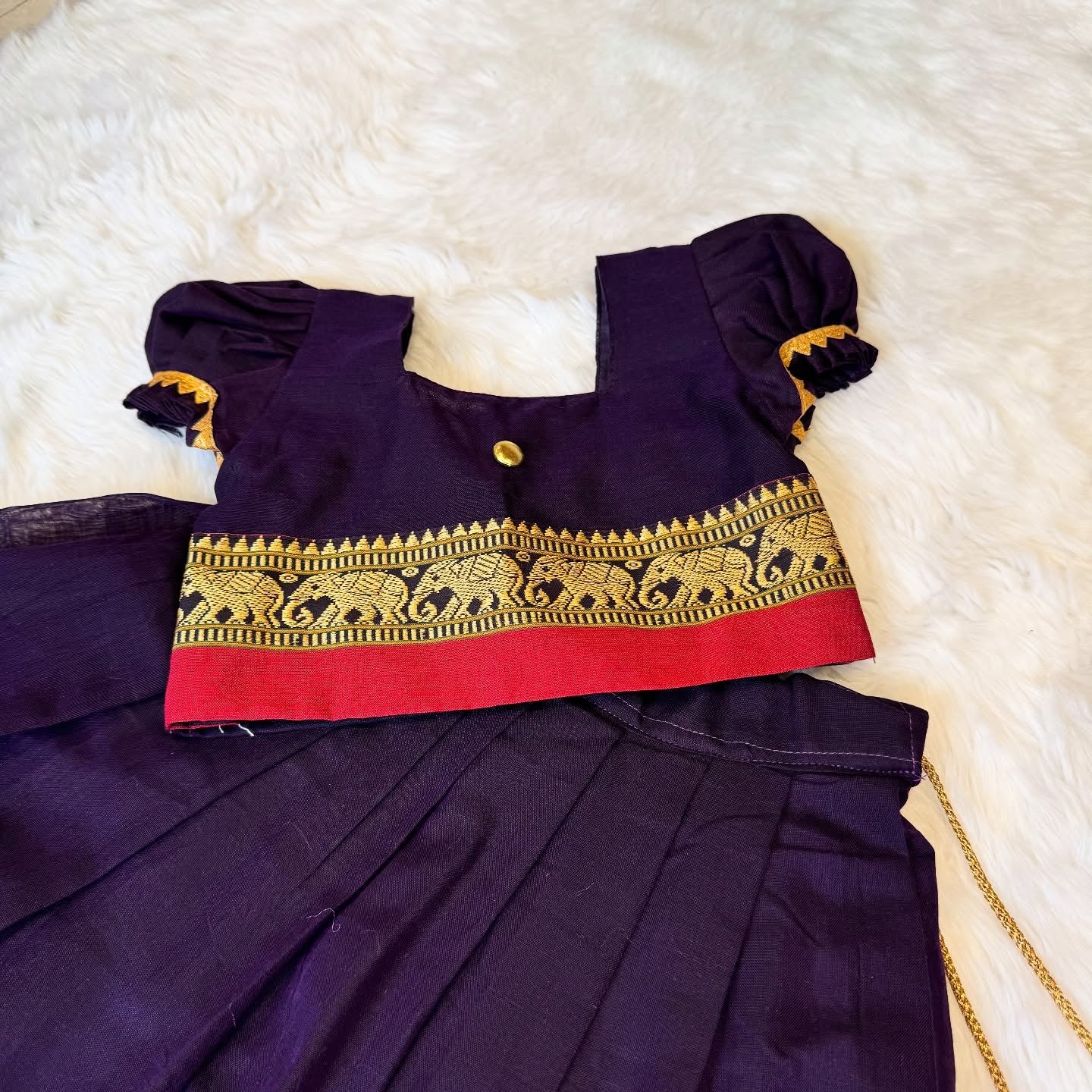 Dark Plum Color Narayanapet Cotton Paavadai and Sattai
