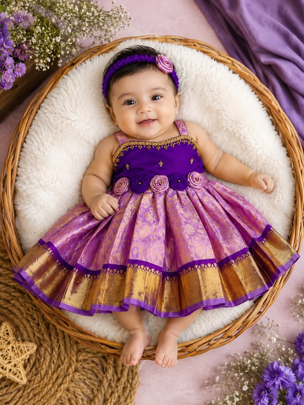 Lavender and Purple Combo Premium Ethnic Pattu Frock