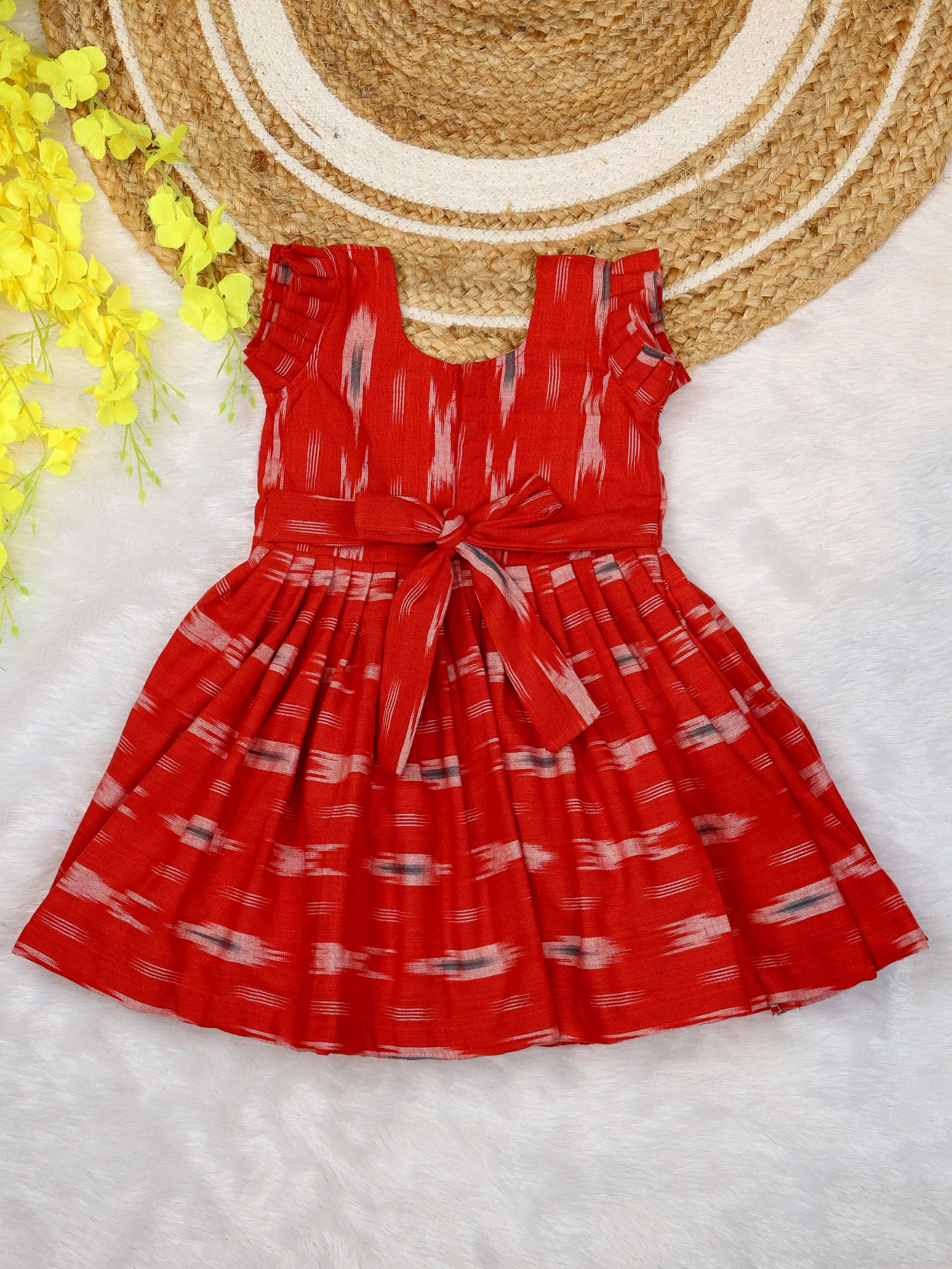 IKKAT LOOM - Soft and Breathable Ikkat Cotton Frock (Tomato Red)