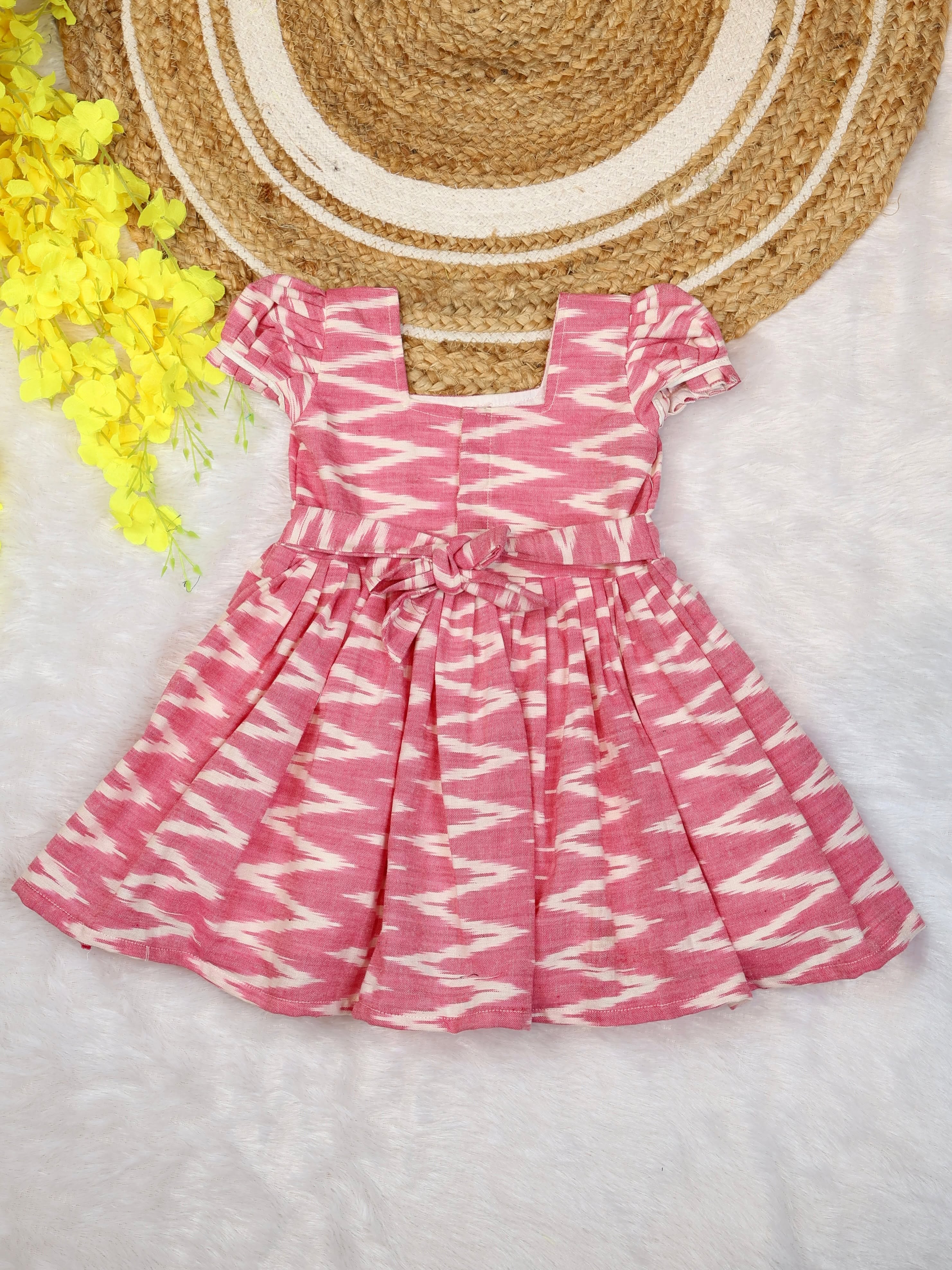 IKKAT LOOM - Soft and Breathable Ikkat Cotton Frock (Baby Pink)