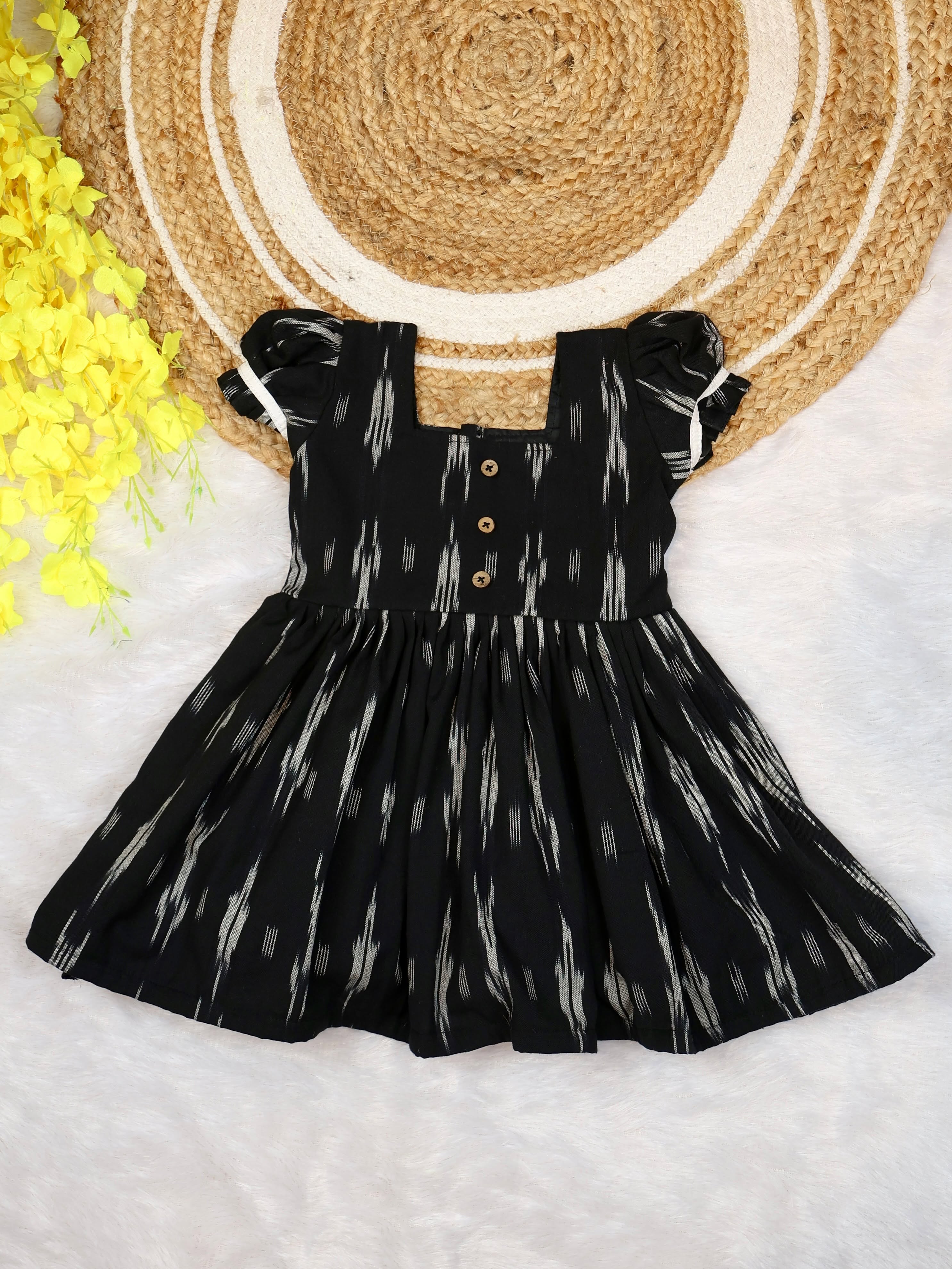 IKKAT LOOM - Soft and Breathable Ikkat Cotton Frock (Black and White)