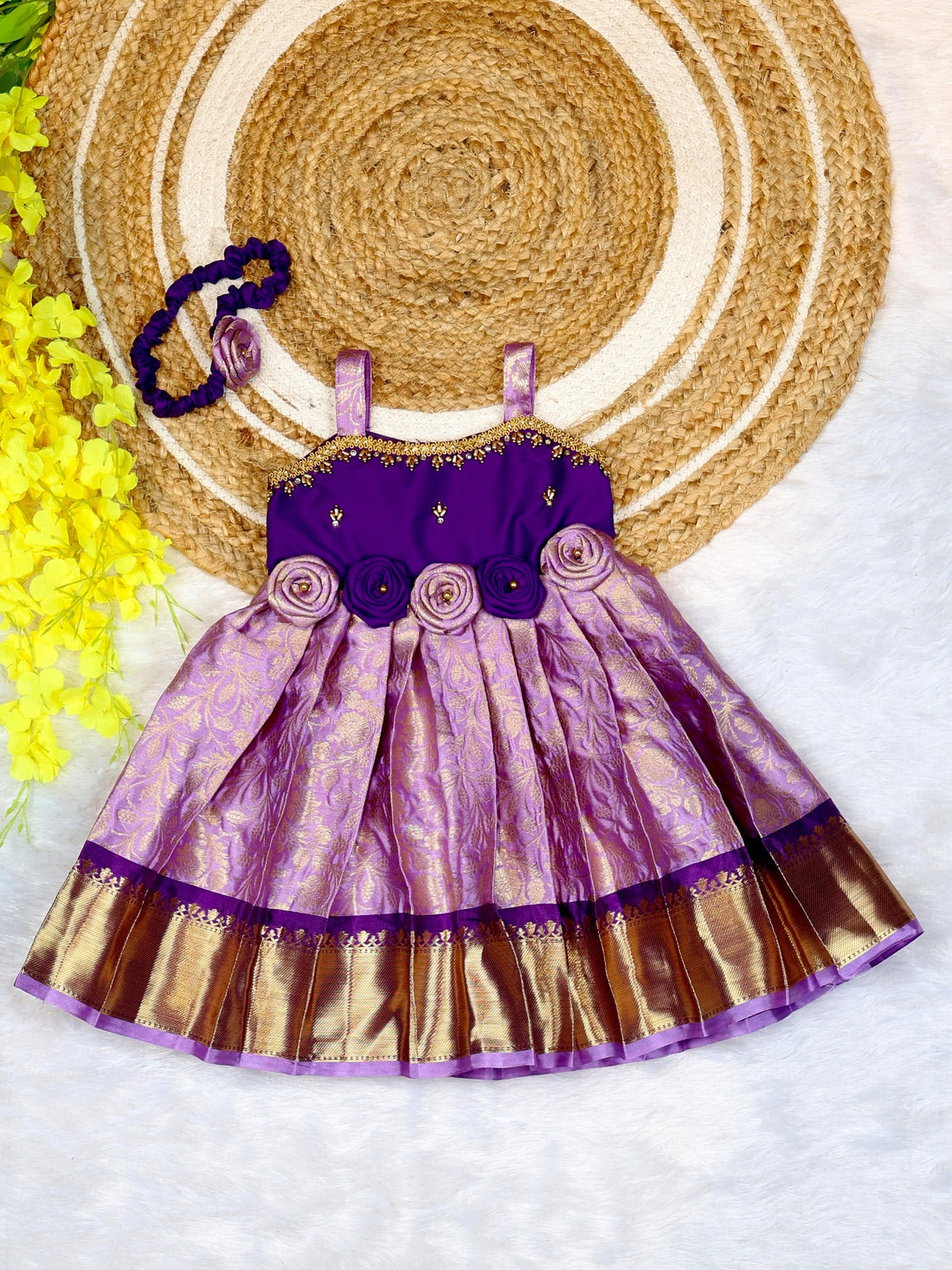Lavender and Purple Combo Premium Ethnic Pattu Frock