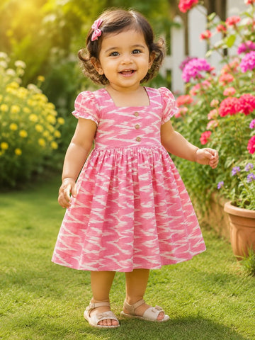 IKKAT LOOM - Soft and Breathable Ikkat Cotton Frock (Baby Pink)