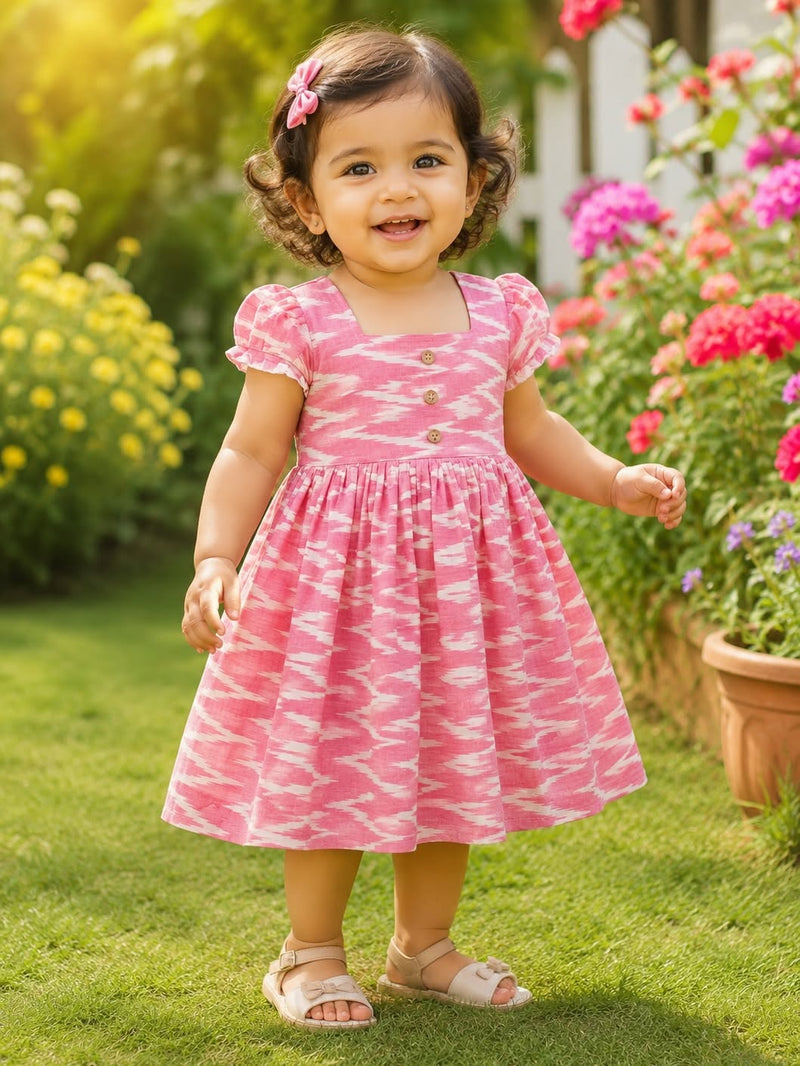 IKKAT LOOM - Soft and Breathable Ikkat Cotton Frock (Baby Pink)
