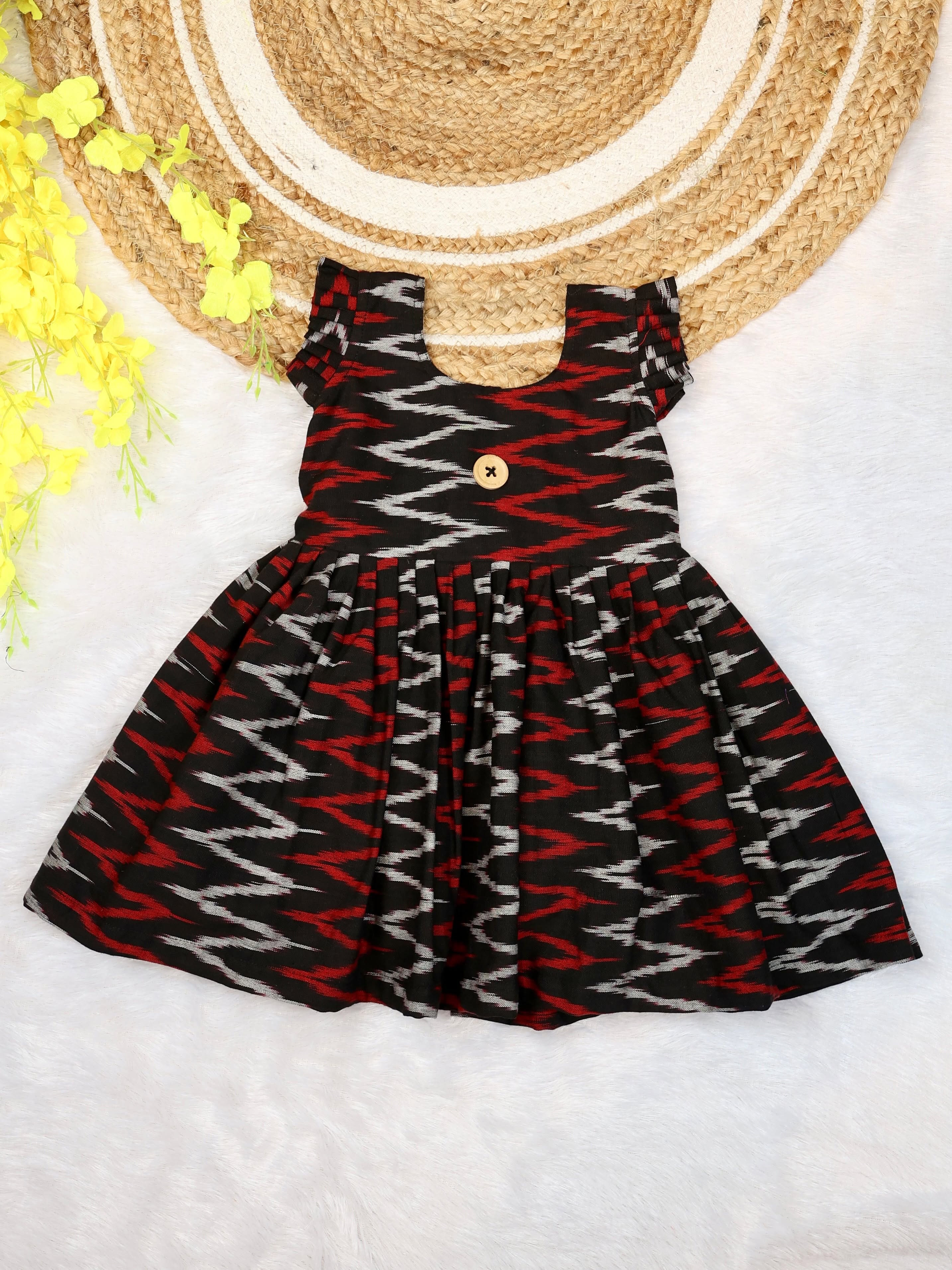 IKKAT LOOM - Soft and Breathable Ikkat Cotton Frock (Black and Red)