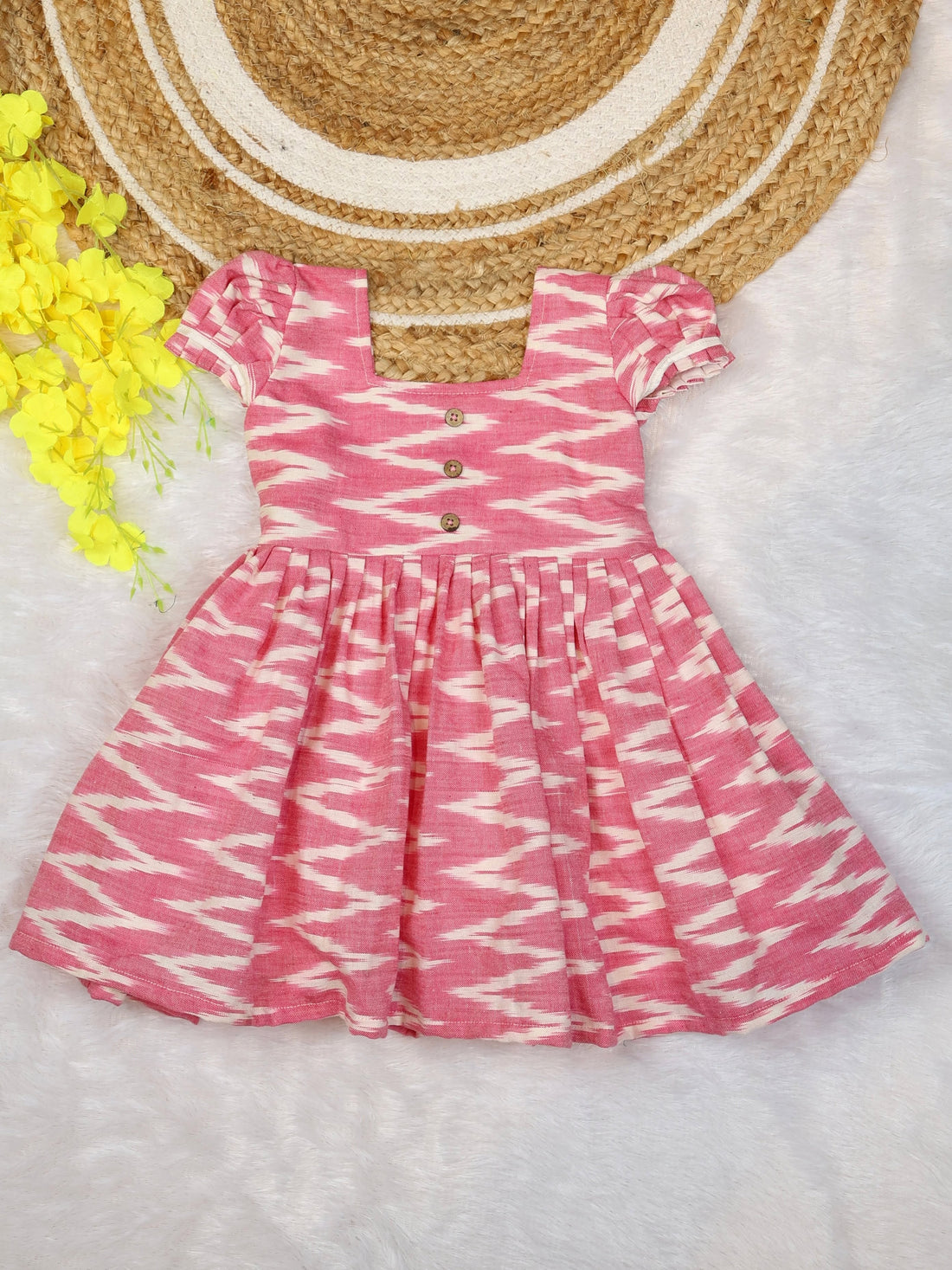 IKKAT LOOM - Soft and Breathable Ikkat Cotton Frock (Baby Pink)
