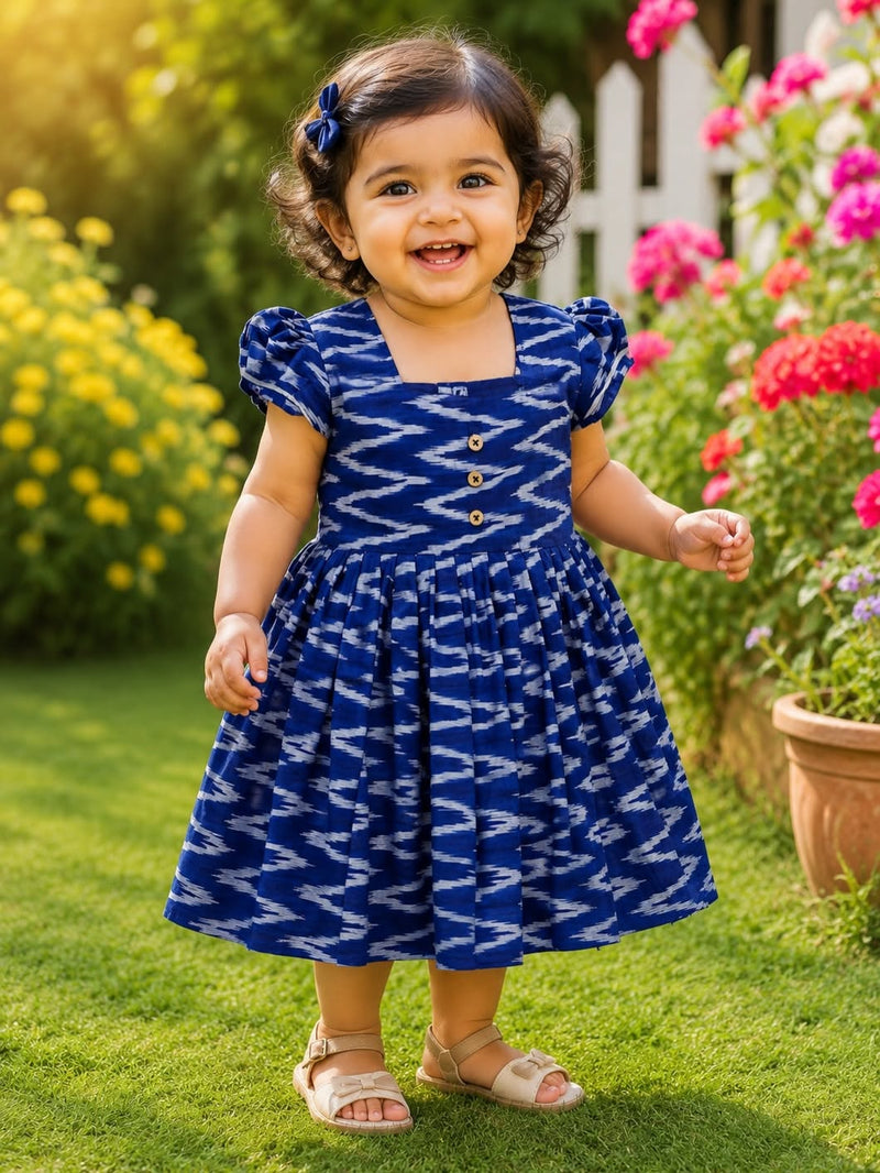 IKKAT LOOM - Soft and Breathable Ikkat Cotton Frock (Dark Blue)