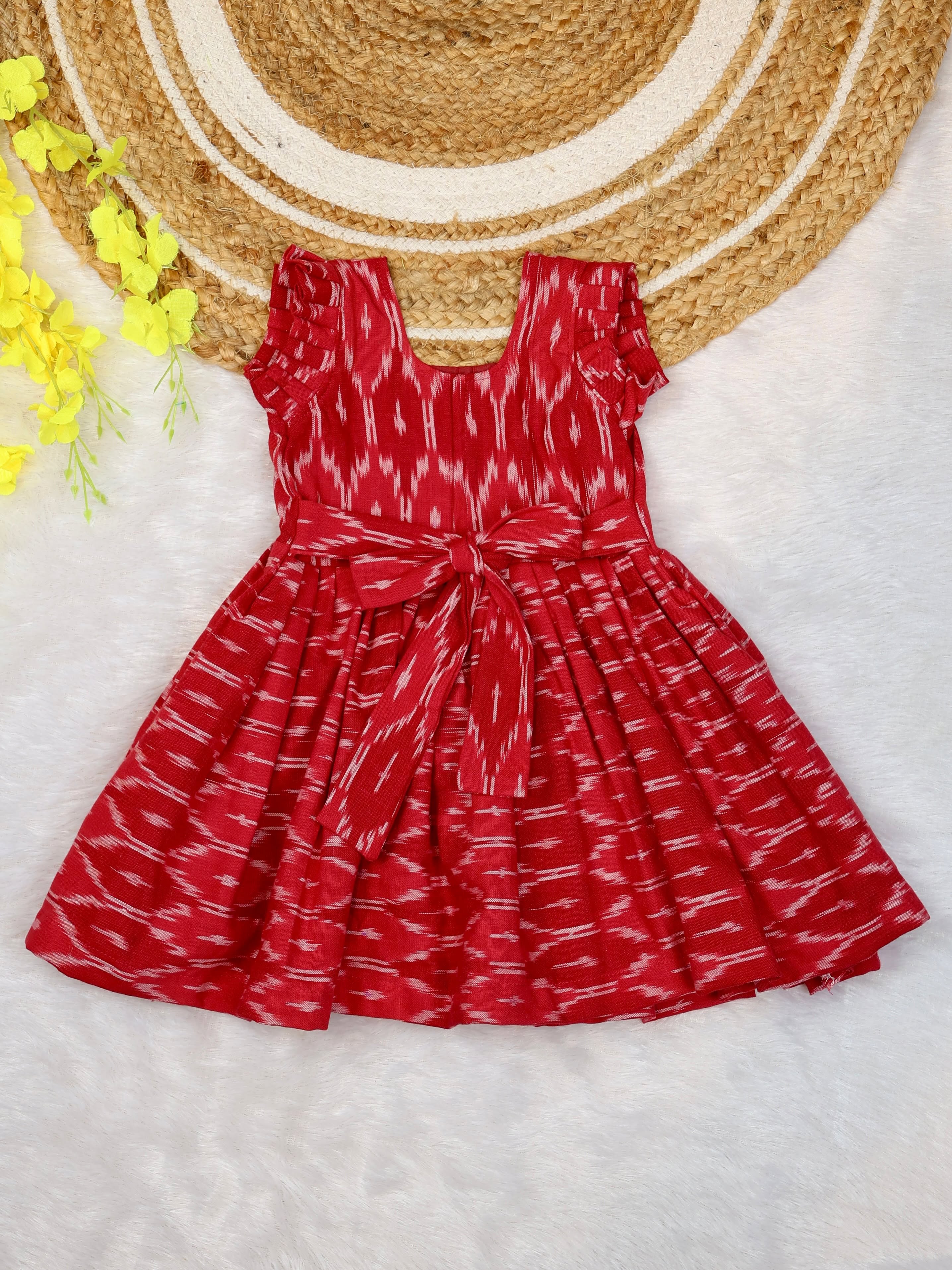IKKAT LOOM - Soft and Breathable Ikkat Cotton Frock (Red)