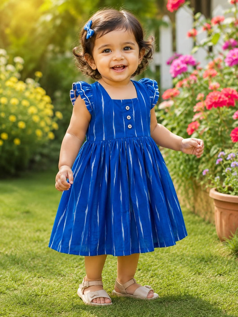 IKKAT LOOM - Soft and Breathable Ikkat Cotton Frock (Light Blue)