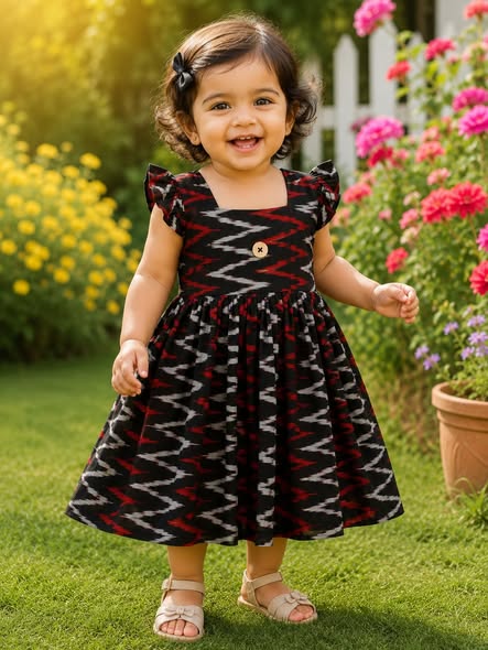 IKKAT LOOM - Soft and Breathable Ikkat Cotton Frock (Black and Red)
