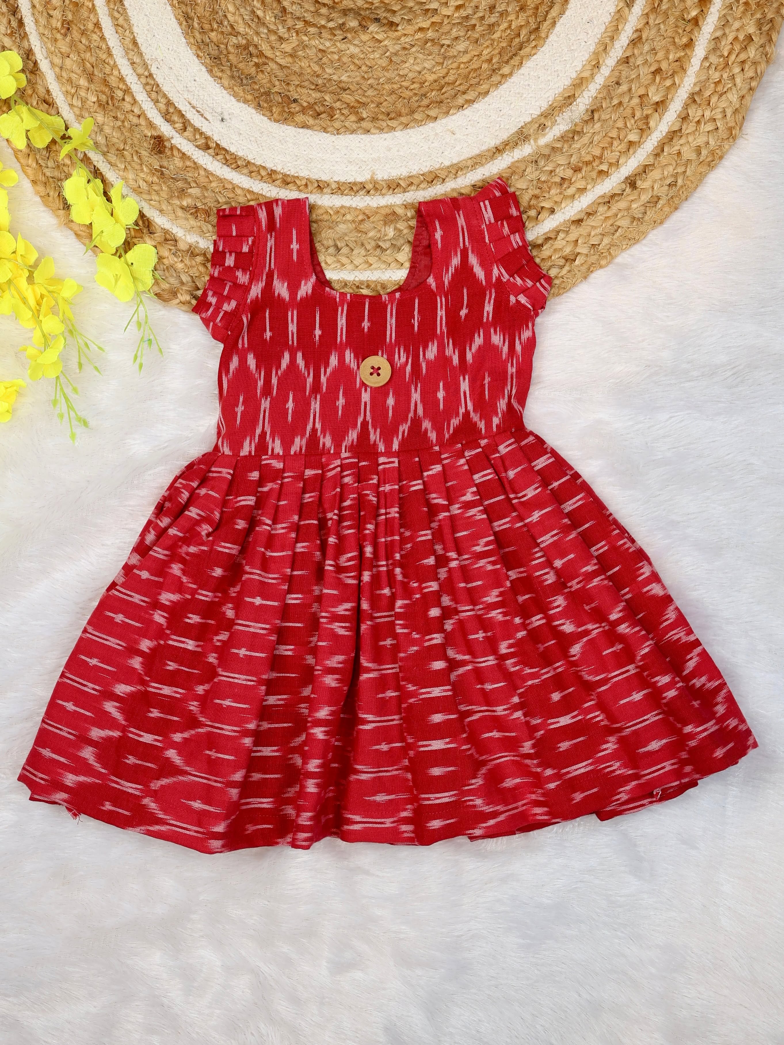 IKKAT LOOM - Soft and Breathable Ikkat Cotton Frock (Red)