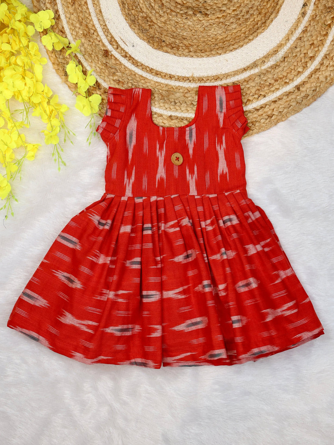 IKKAT LOOM - Soft and Breathable Ikkat Cotton Frock (Tomato Red)