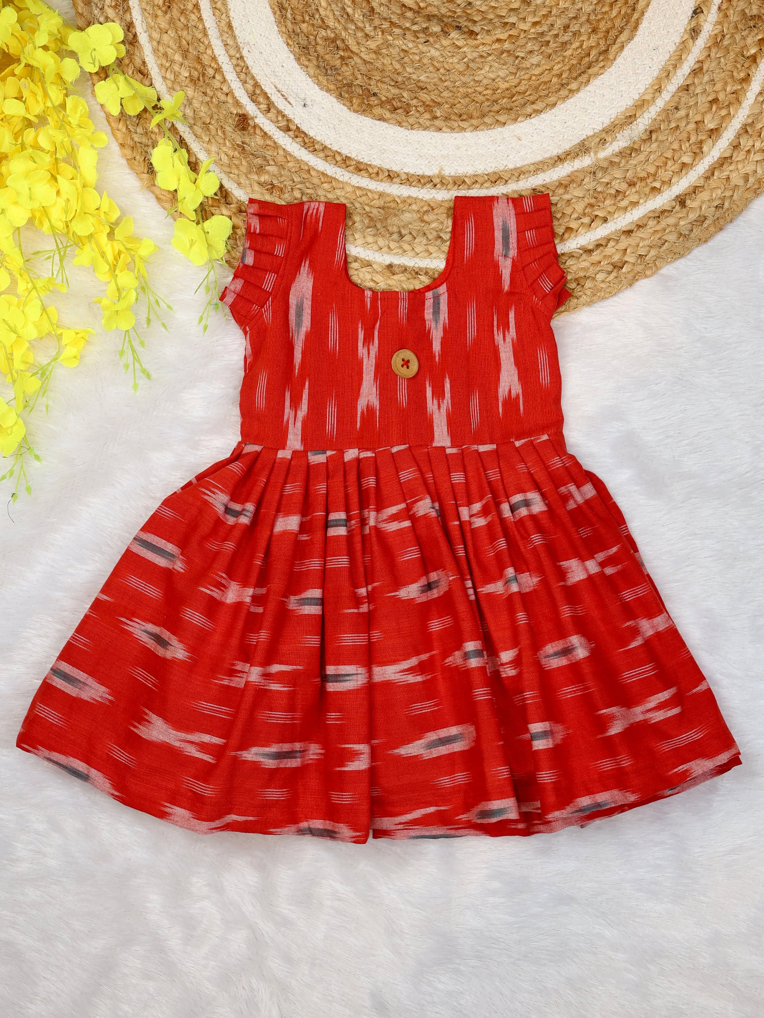 IKKAT LOOM - Soft and Breathable Ikkat Cotton Frock (Tomato Red)