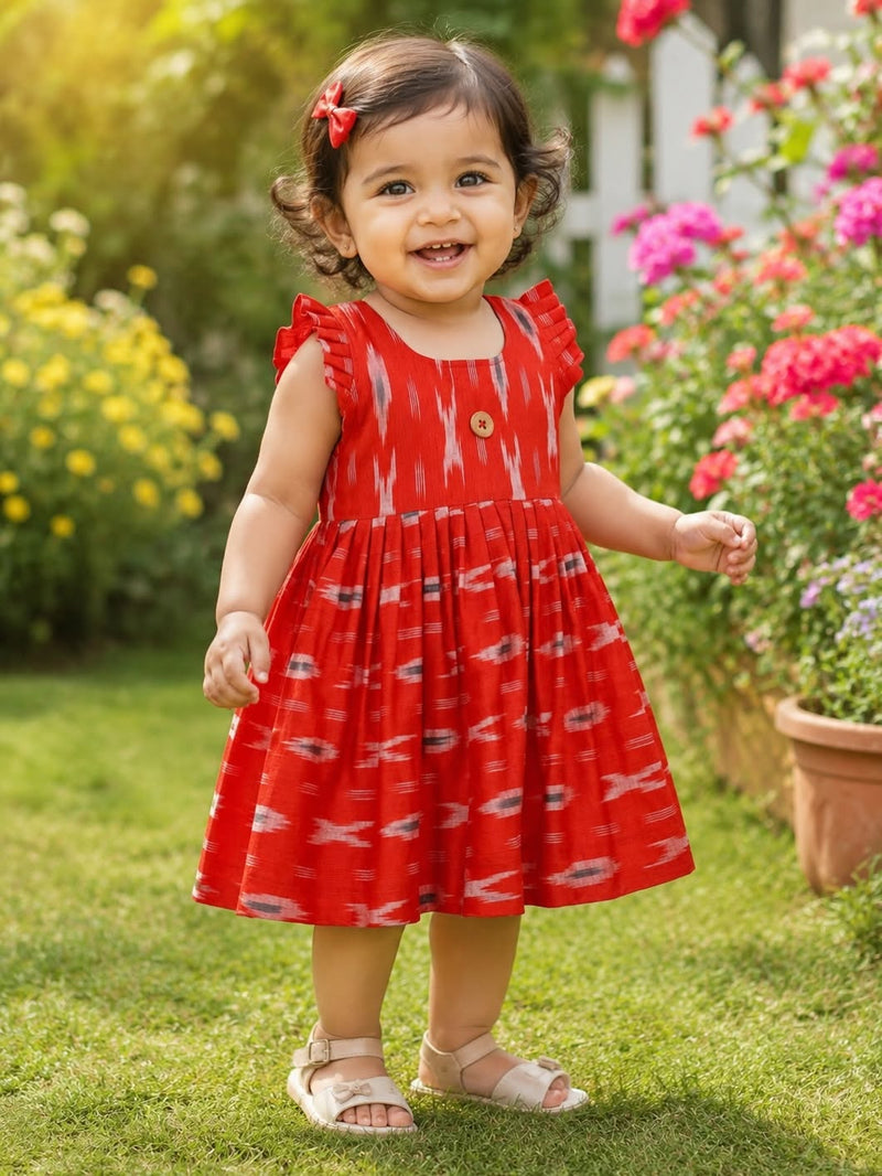IKKAT LOOM - Soft and Breathable Ikkat Cotton Frock (Tomato Red)