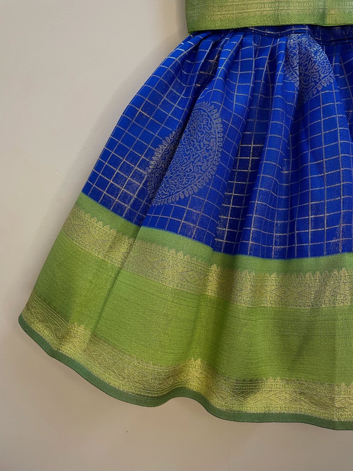 Navy Blue and Light Green Semi Kanchipattu Paavadai Sattai