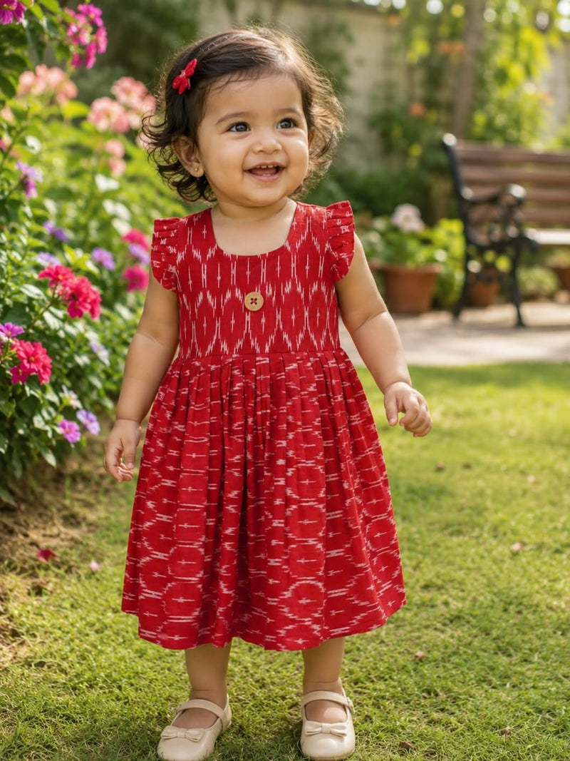 IKKAT LOOM - Soft and Breathable Ikkat Cotton Frock (Red)