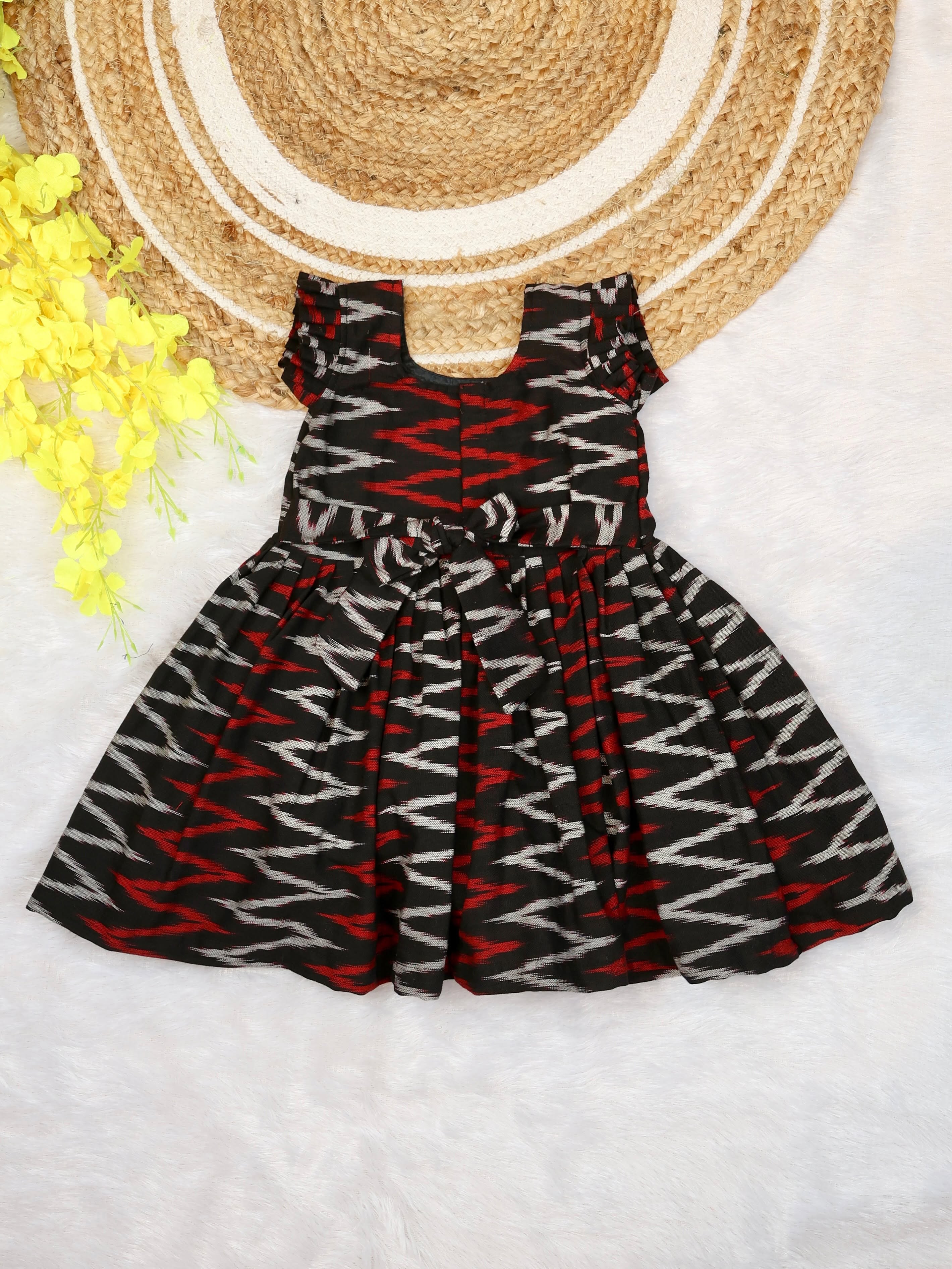 IKKAT LOOM - Soft and Breathable Ikkat Cotton Frock (Black and Red)