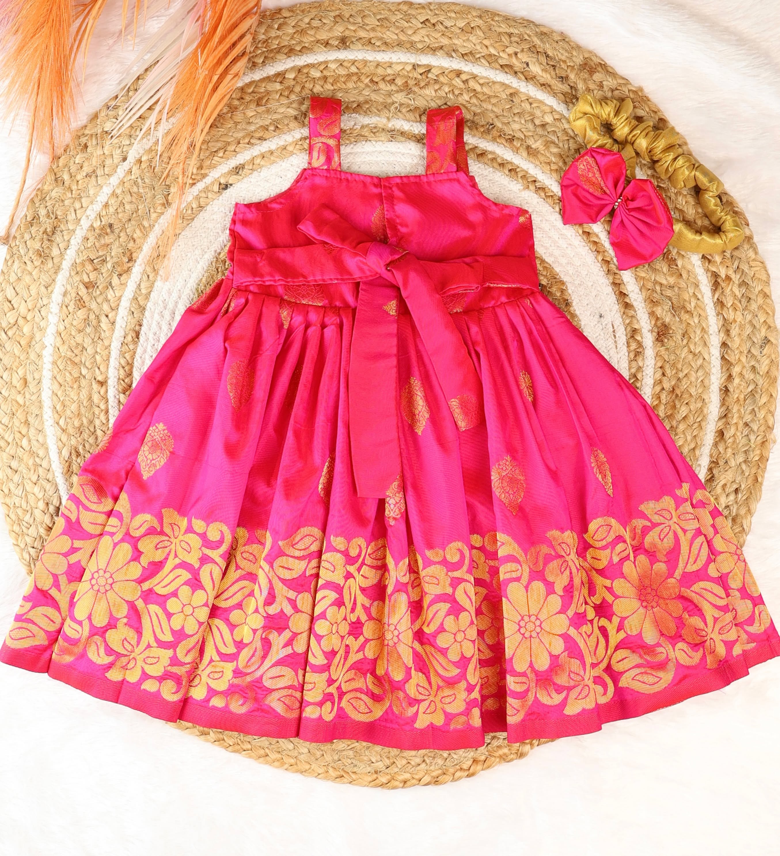 Royal Pink Premium Soft Silk Ethnic Pattu Frock