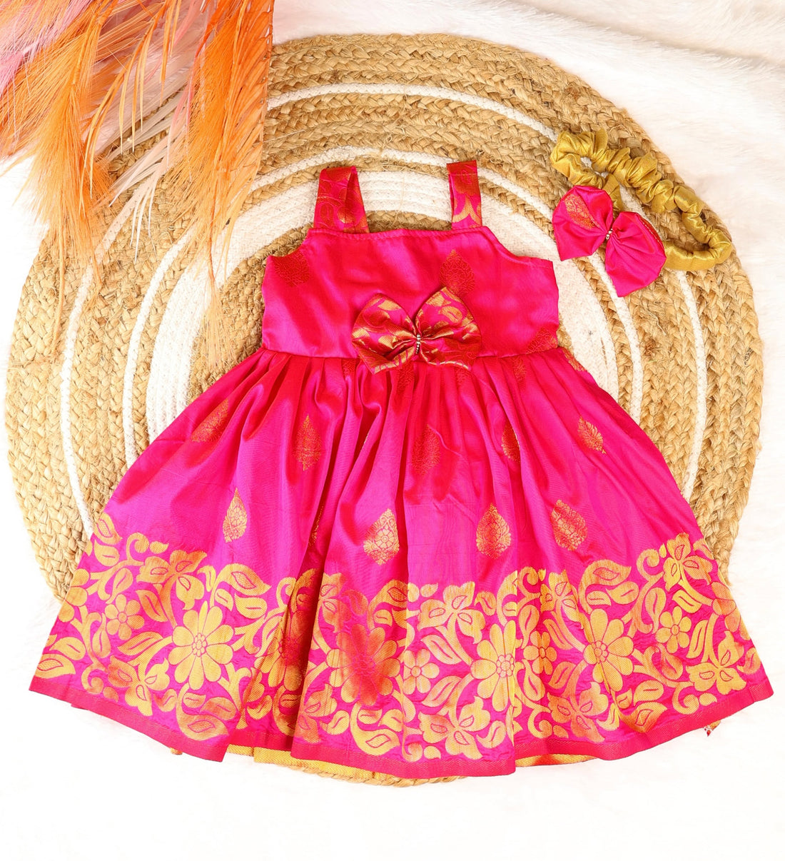 Royal Pink Premium Soft Silk Ethnic Pattu Frock