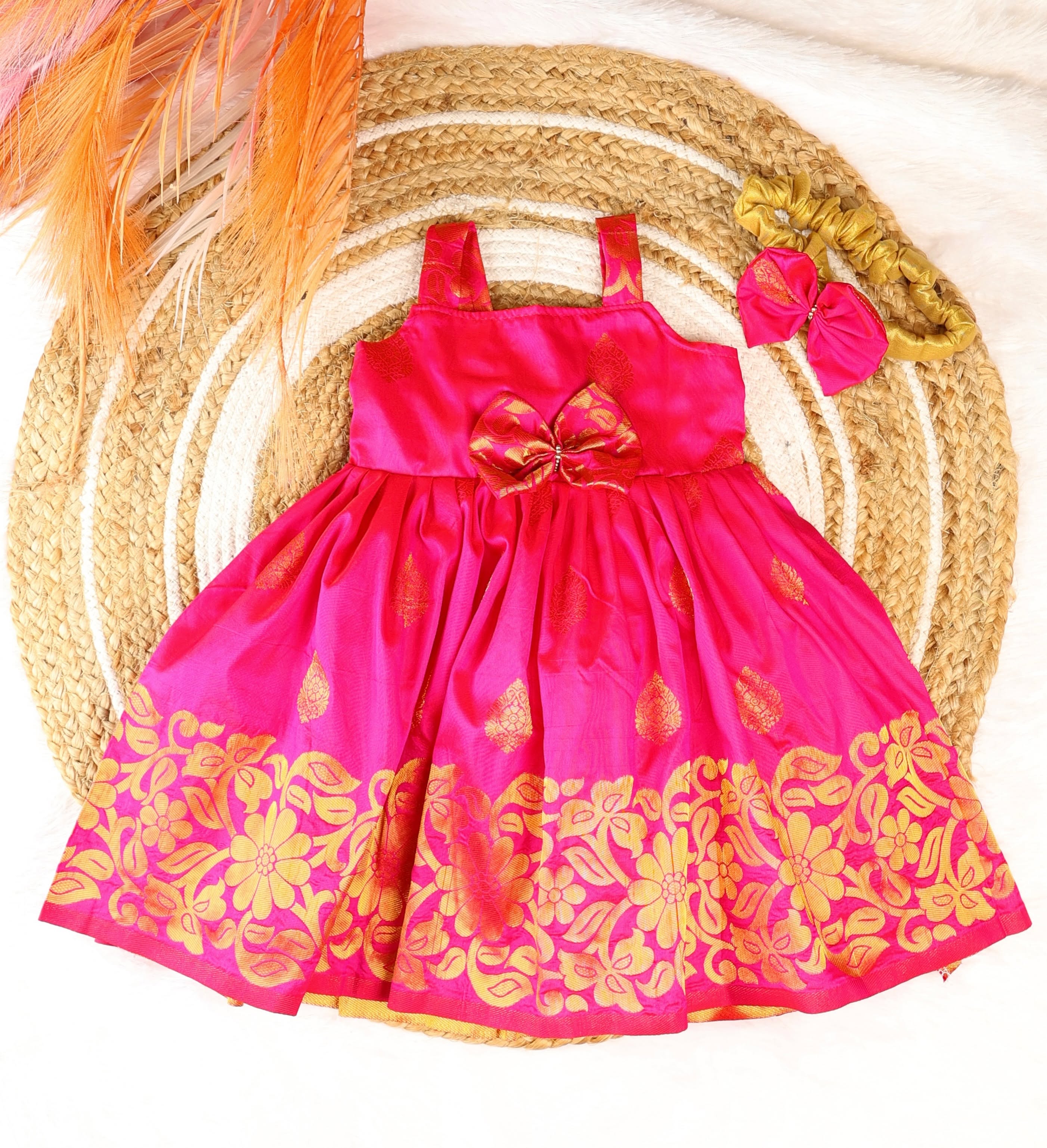Royal Pink Premium Soft Silk Ethnic Pattu Frock