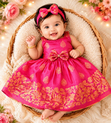 Royal Pink Premium Soft Silk Ethnic Pattu Frock