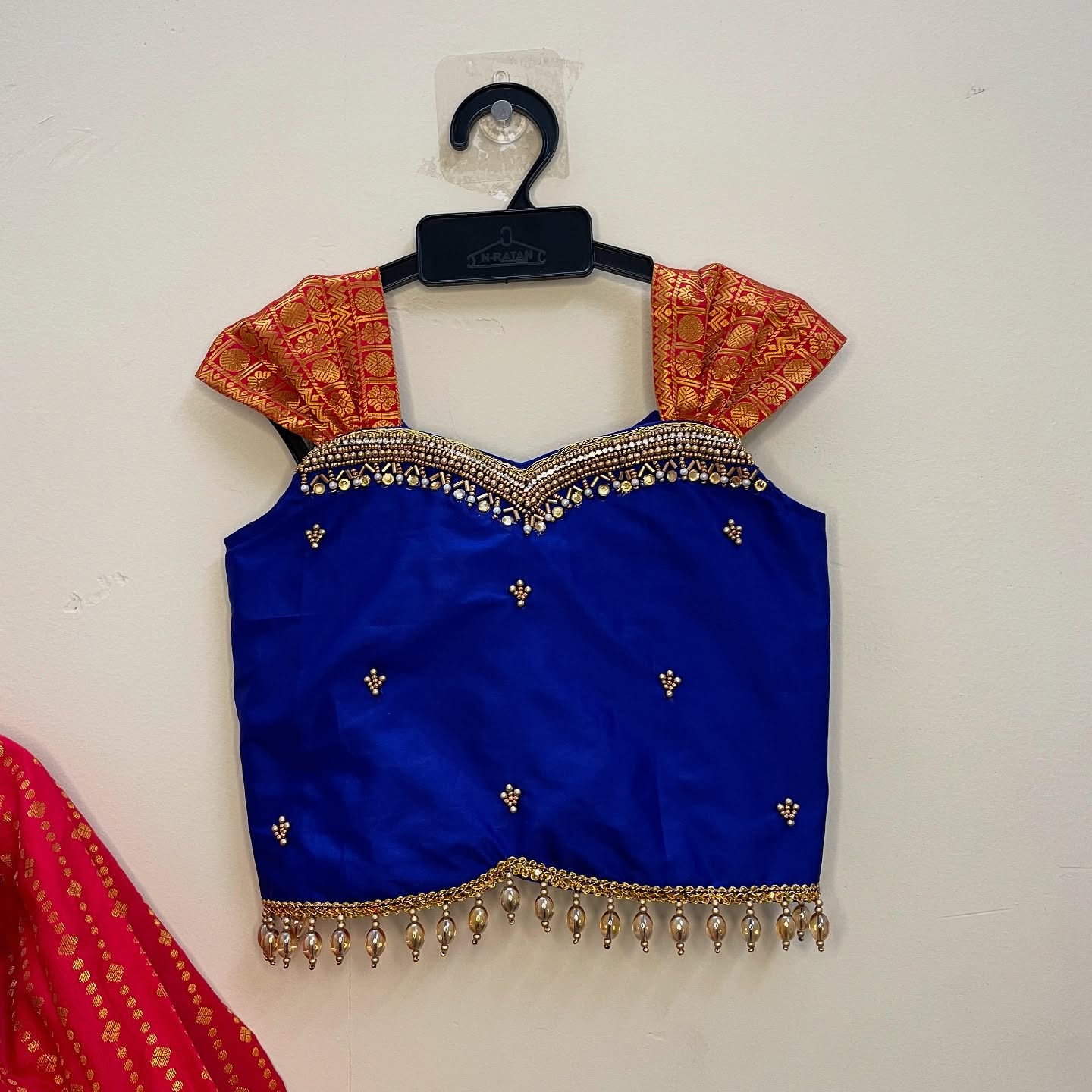 Red and Blue - Traditional Kanchipattu Paavadai and Sattai