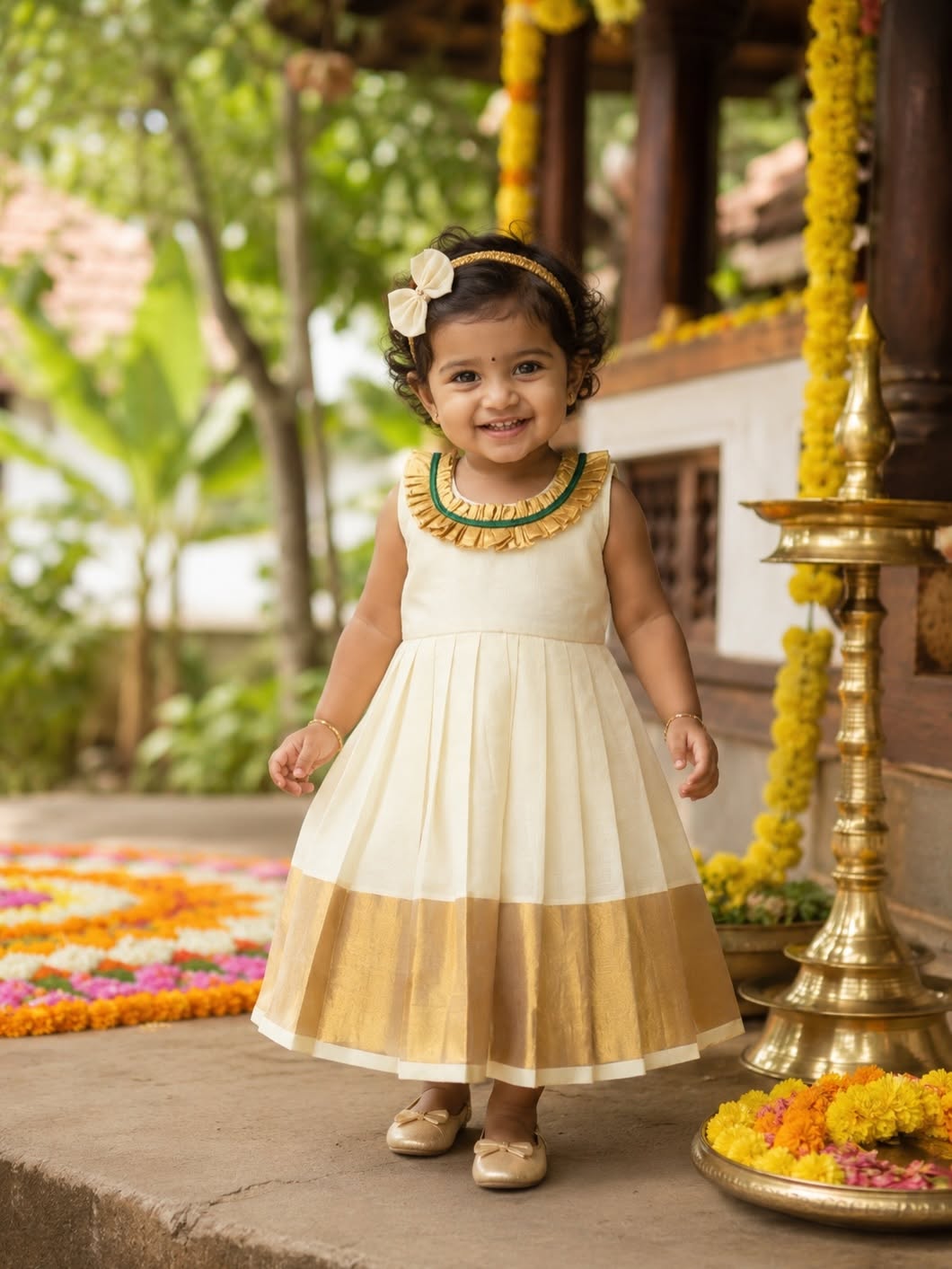 Premium Kerala Kasavu Cotton Frock - TINY THUMBI