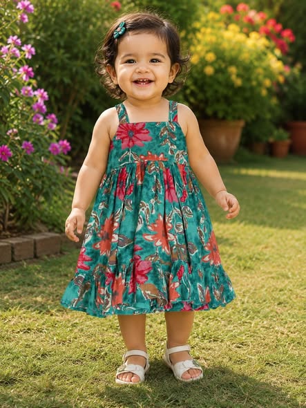 BLOOMING LIGHT BLUE FLORA - Jaipur Cotton Frock for Kids