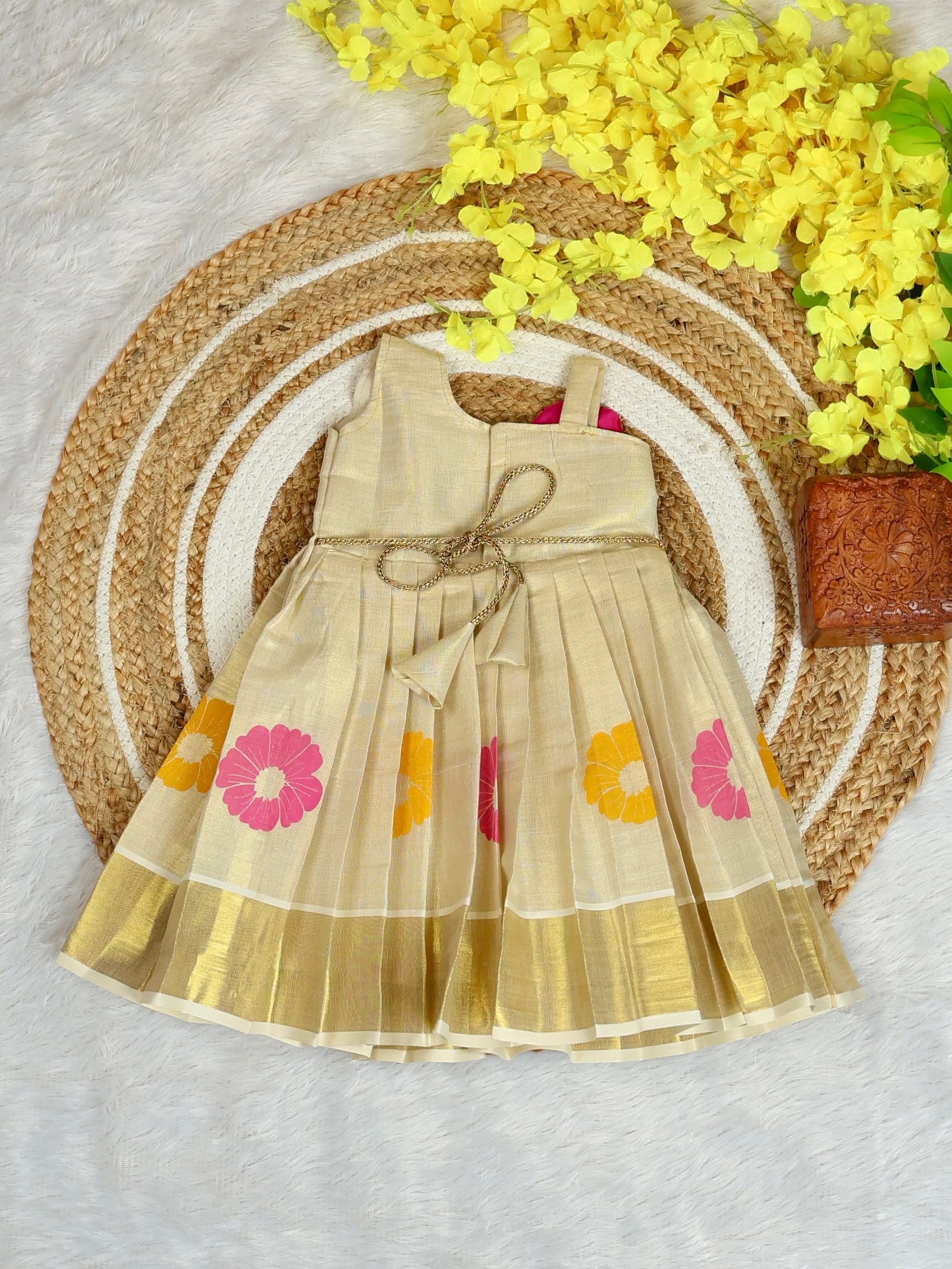 Premium Tissue Silk Frock with Floral Motifs - TINY THUMBI