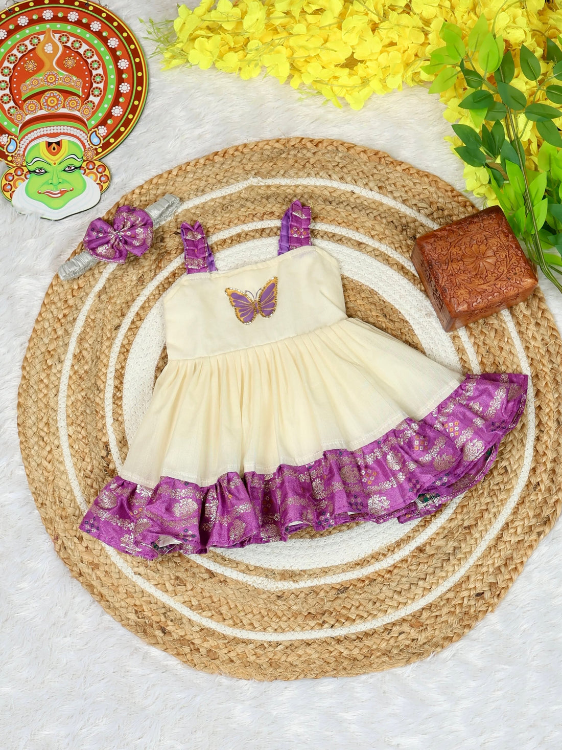 Premium Kasavu Cotton Lilac Banarasi Layered Frock - Noolukettu Special