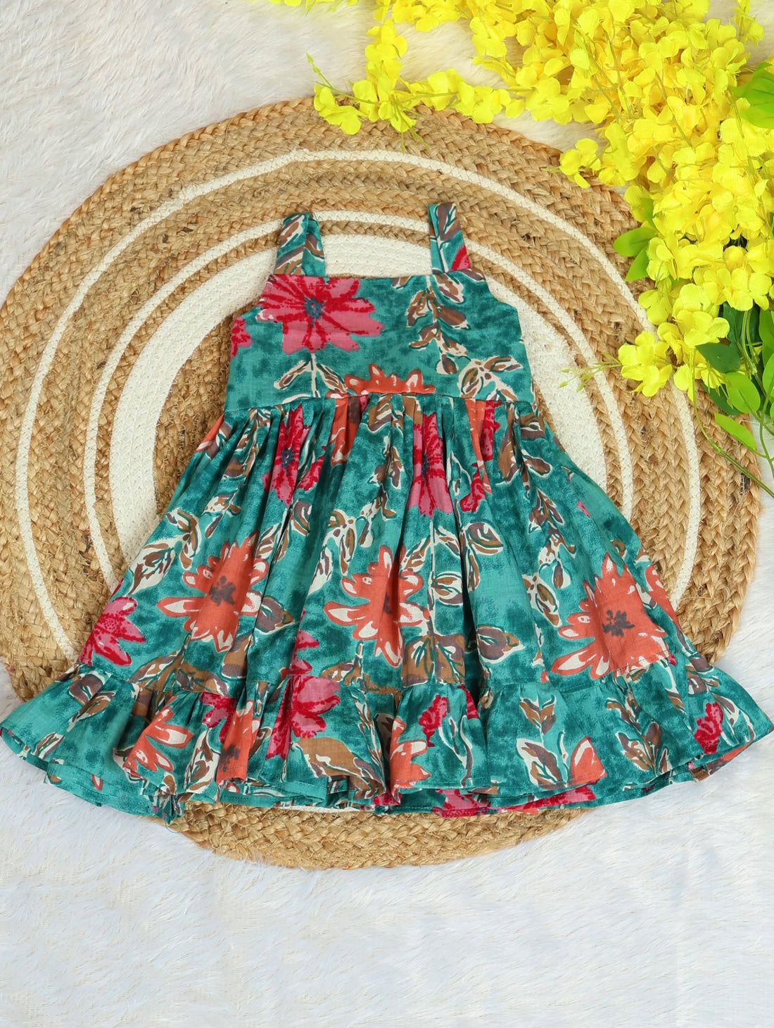 BLOOMING LIGHT BLUE FLORA - Jaipur Cotton Frock for Kids