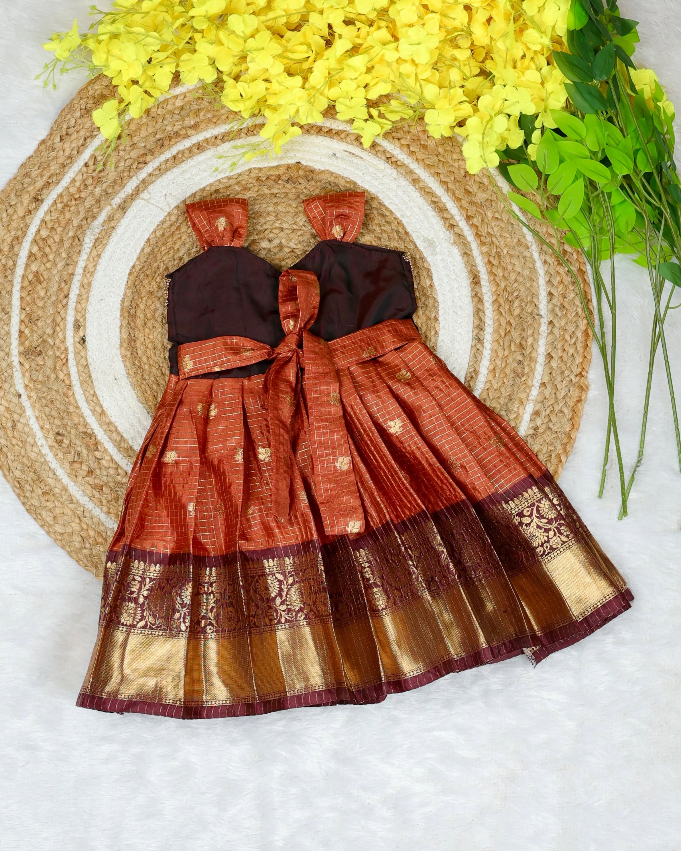 KANMANI - NEW BORN FESTIVE LAUNCH - Purple and Orange Color Banarasi Silk Frock