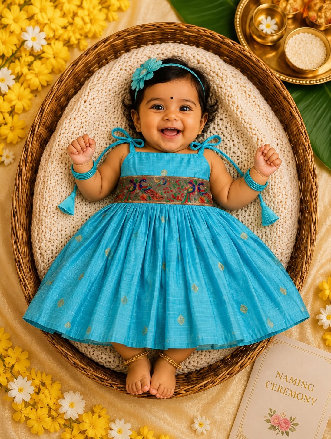 Raw Silk Tie-Up Frock - Light Blue | Naming Ceremony | Annaprashan | Cradle Ceremony | New Born Ethnic Frock