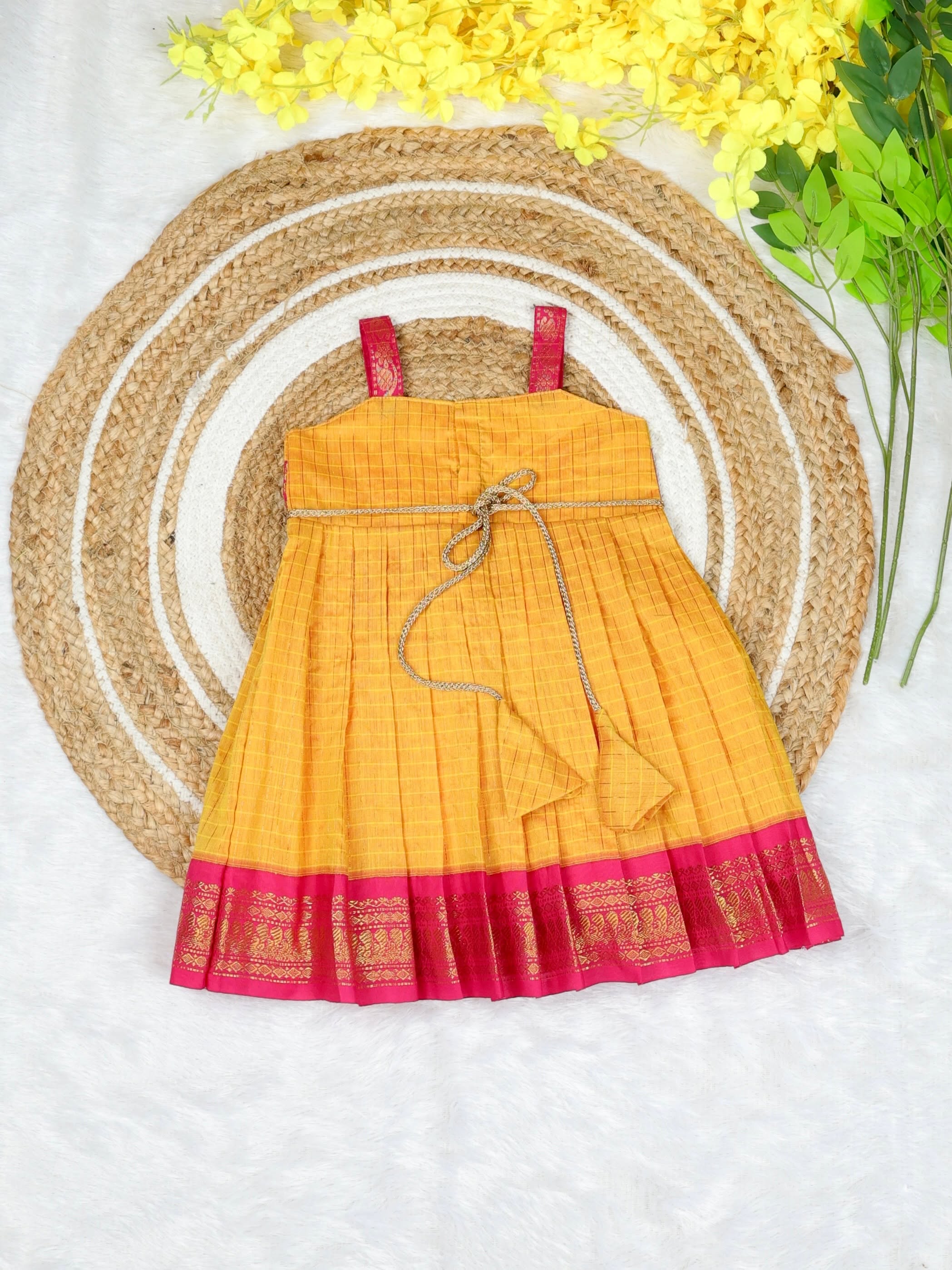 Kalyani Silk Cotton Frock - Yellow and Pink