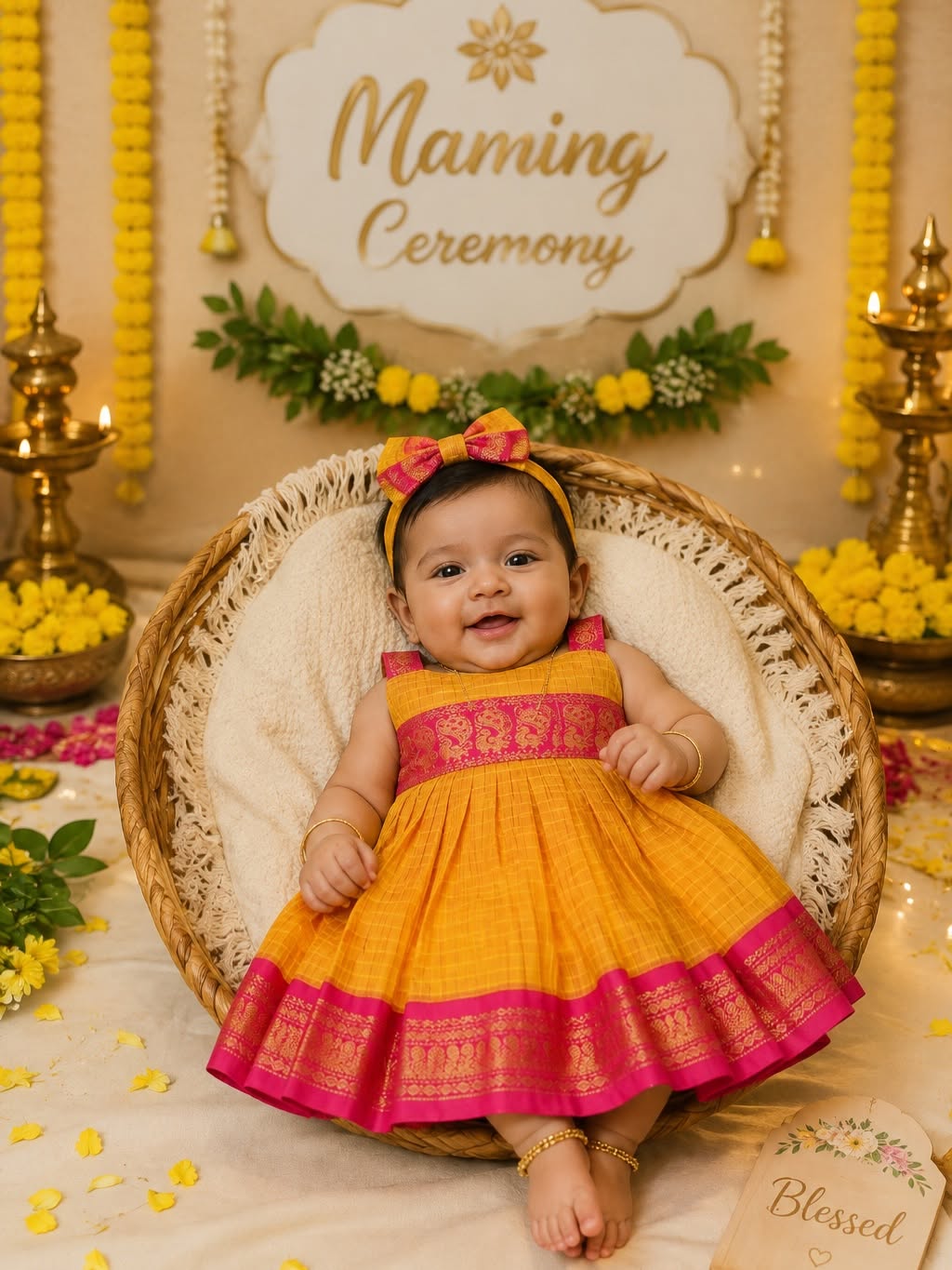 Kalyani Silk Cotton Frock - Yellow and Pink