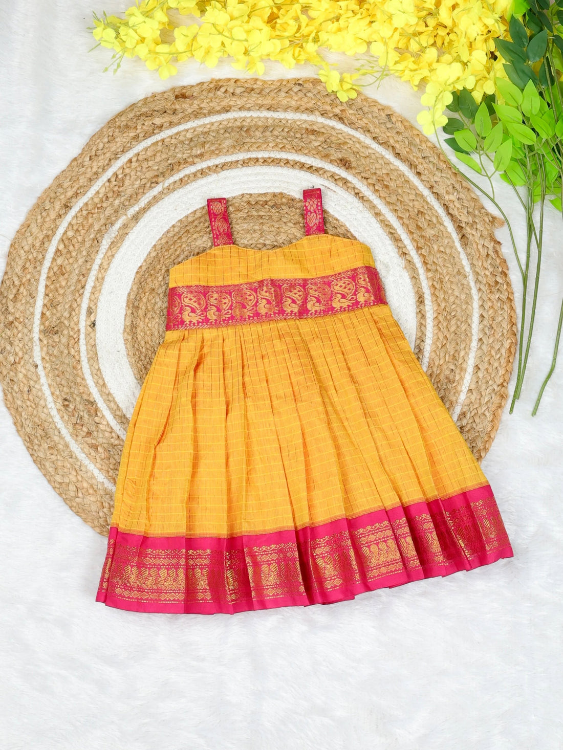 Kalyani Silk Cotton Frock - Yellow and Pink