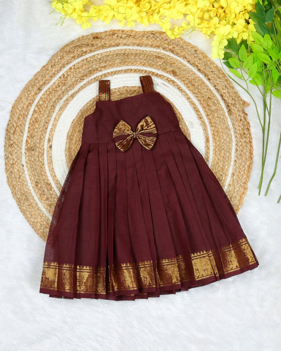 MEERA - Kanchi Cotton Frock in Coffee Brown Color - Festive Launch for Your Little One