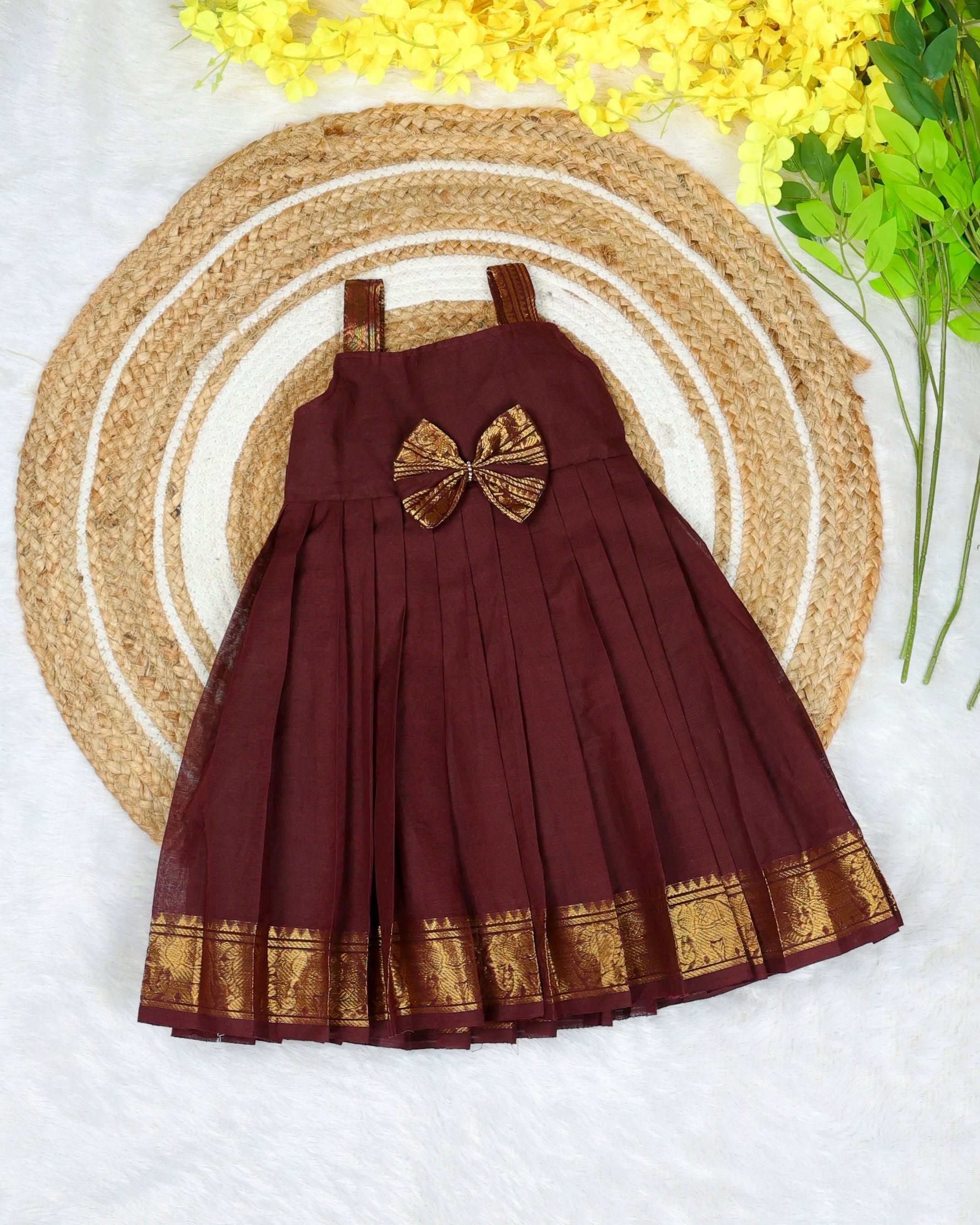 MEERA - Kanchi Cotton Frock in Coffee Brown Color - Festive Launch for Your Little One