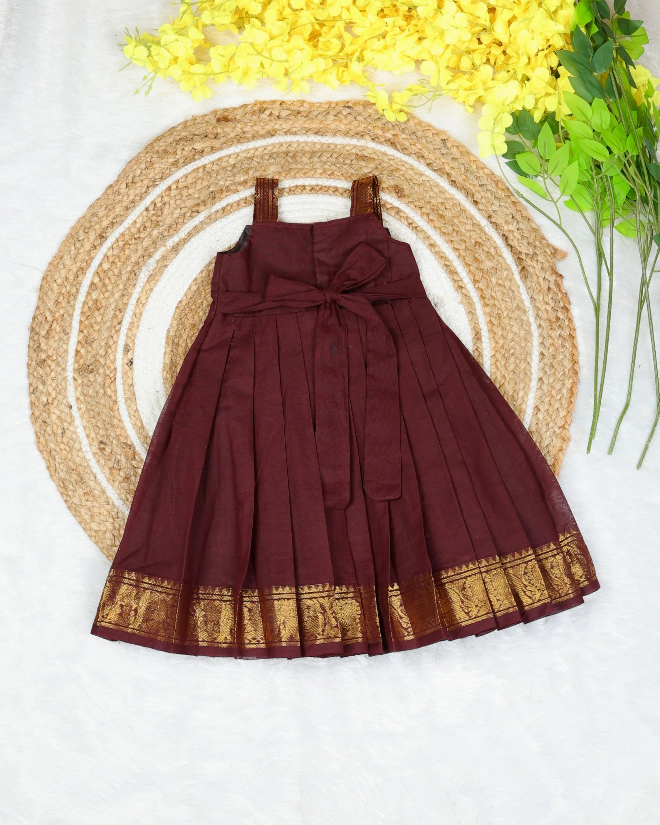 MEERA - Kanchi Cotton Frock in Coffee Brown Color - Festive Launch for Your Little One
