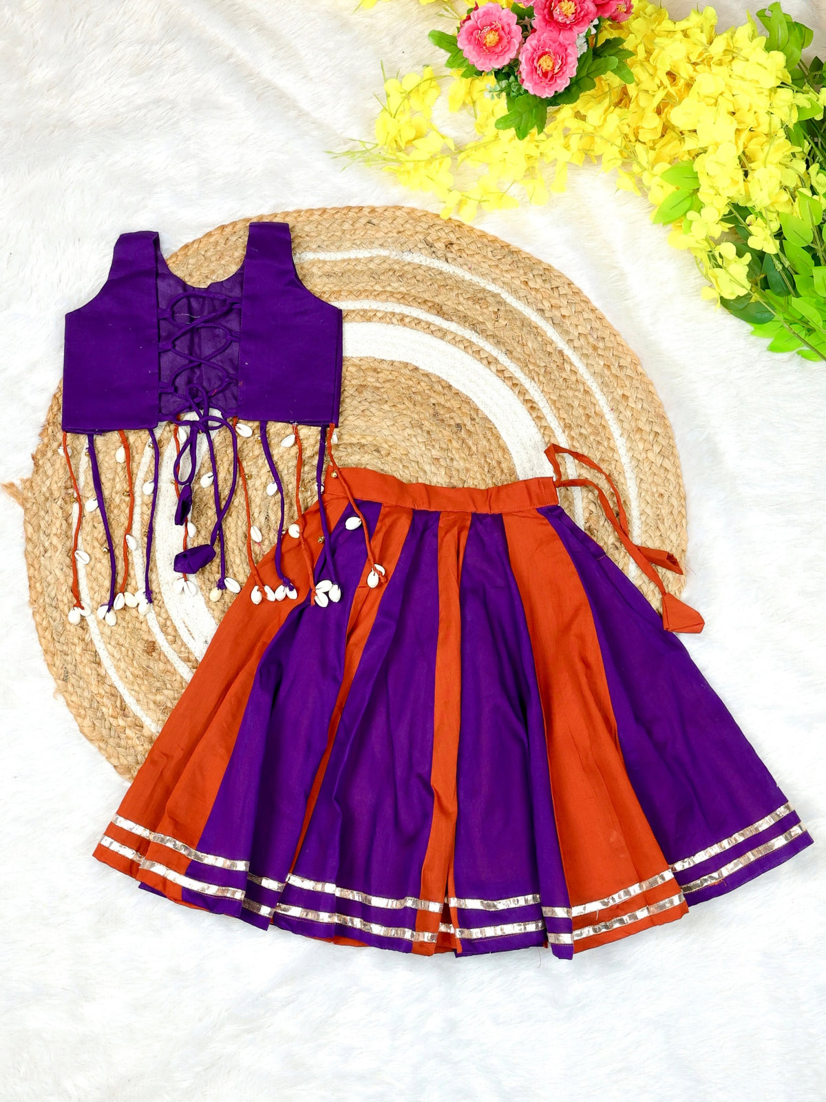 Navaratri Special Garba Collection - Voilet and Brick Combo