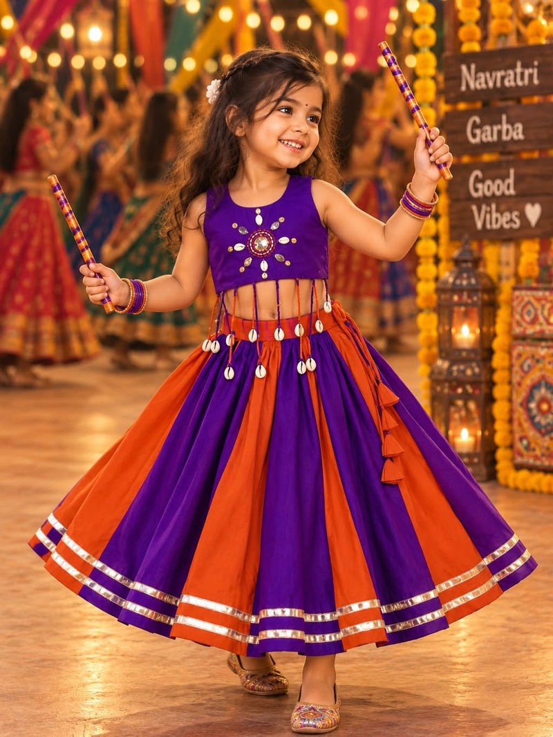 Navaratri Special Garba Collection - Voilet and Brick Combo